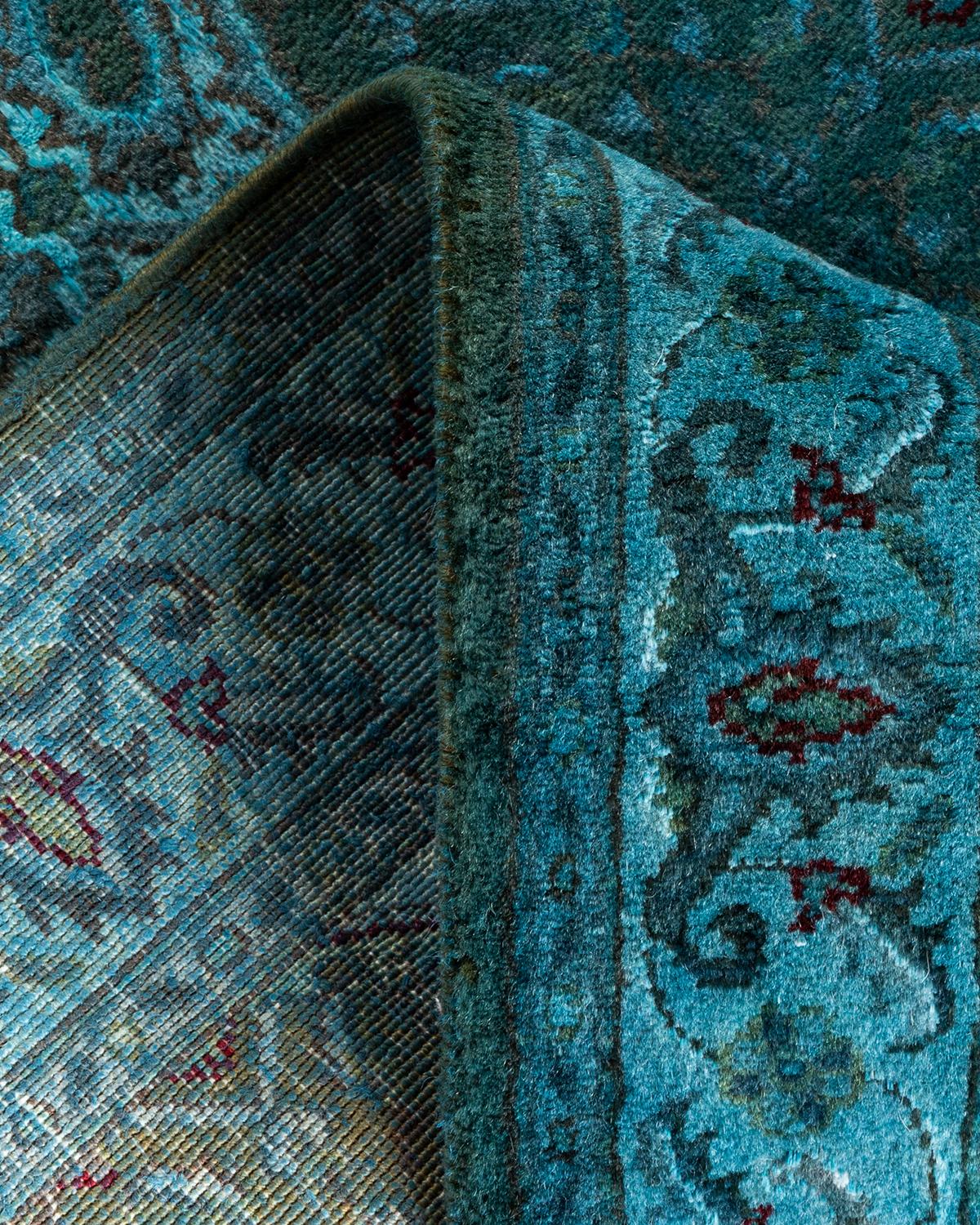 Laine Chemin de table contemporain en laine surteinte nouée à la main, bleu en vente