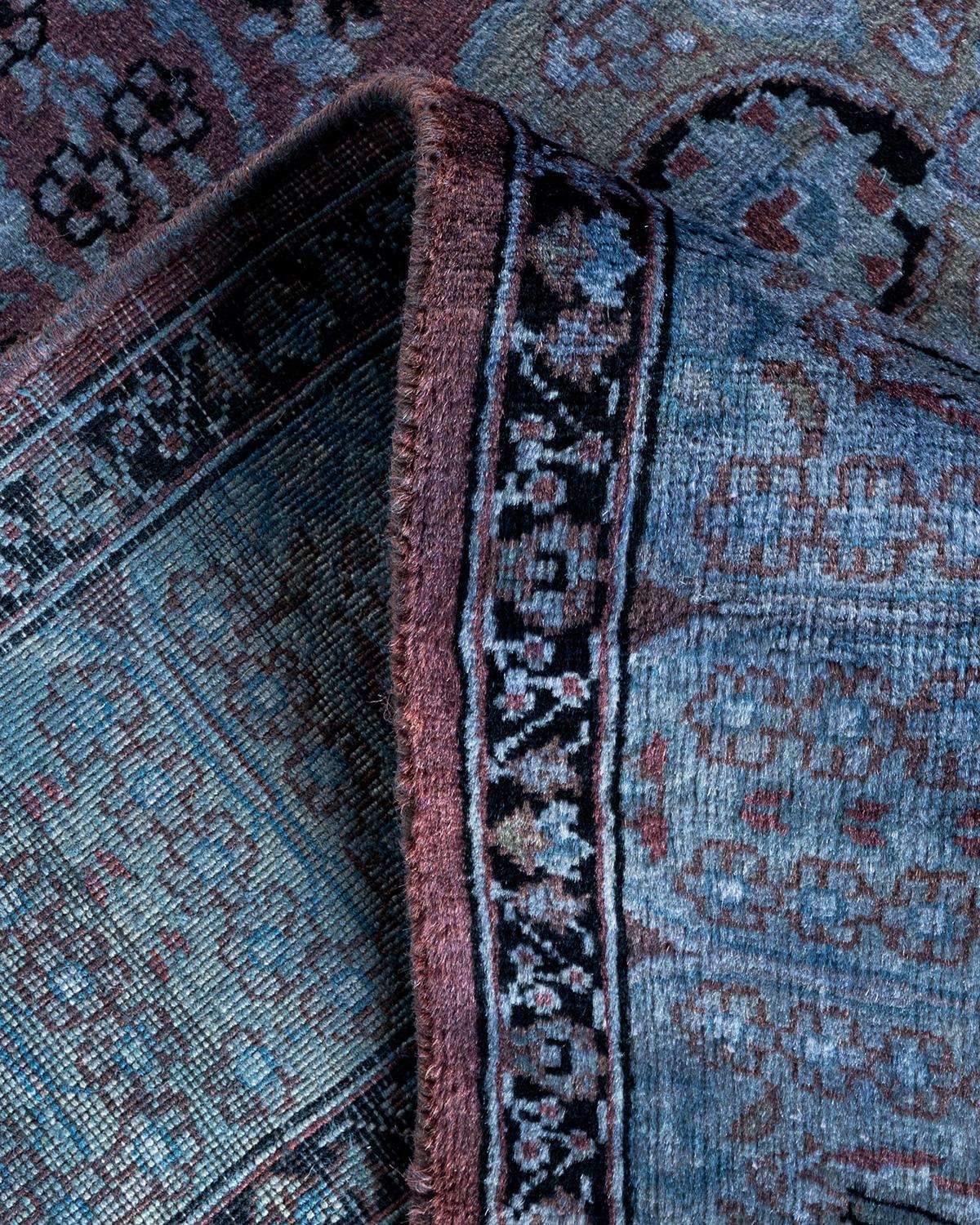 Laine Chemin de table contemporain en laine surteinte nouée à la main, bleu en vente