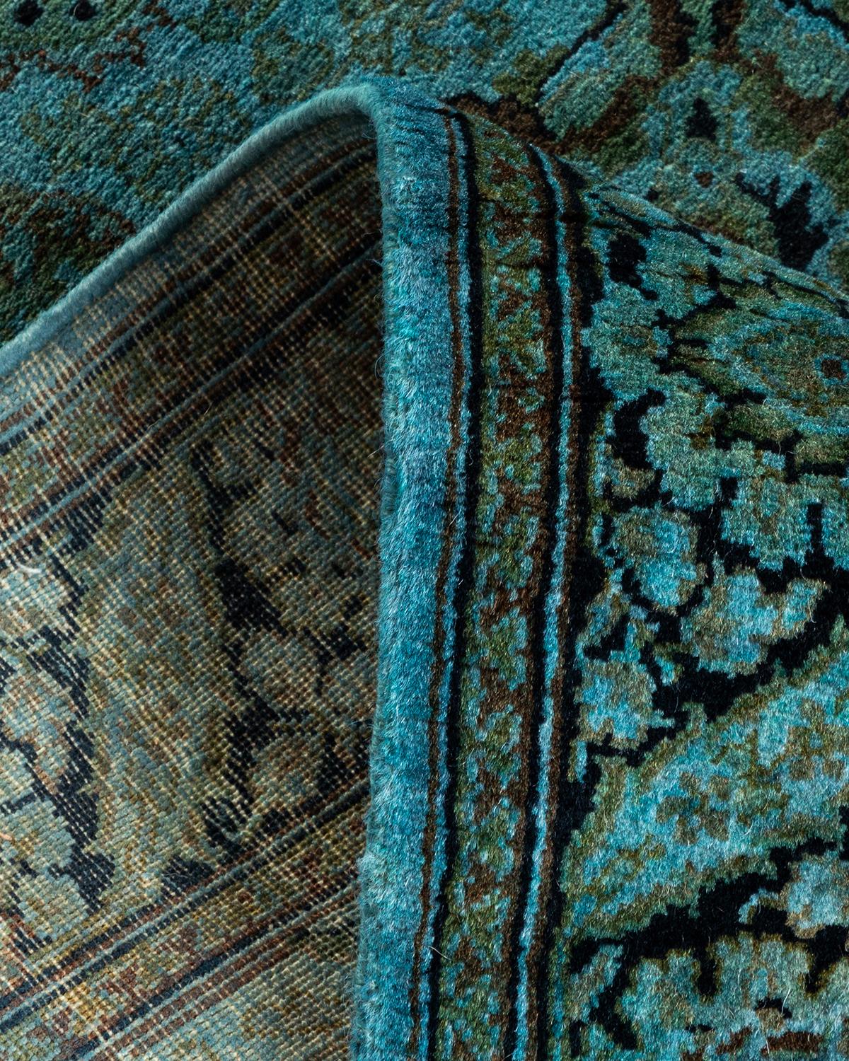Laine Chemin de table contemporain en laine surteinte nouée à la main, bleu en vente