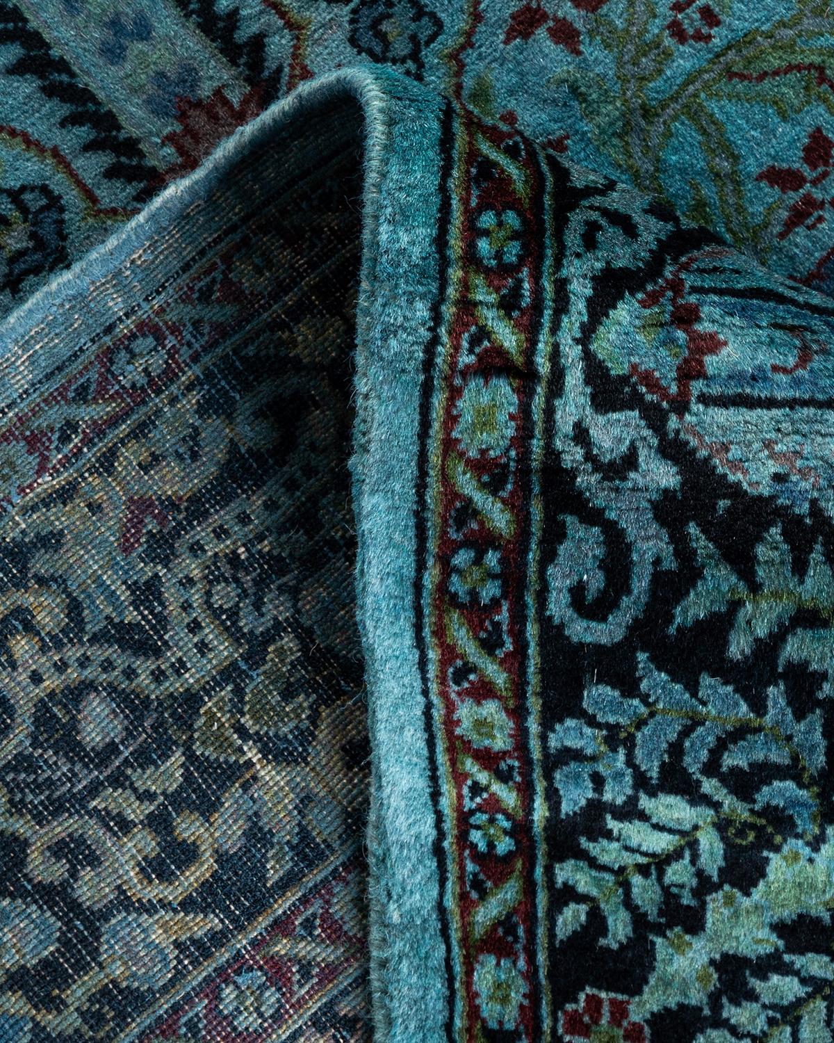 Laine Chemin de table contemporain en laine surteinte nouée à la main, bleu en vente