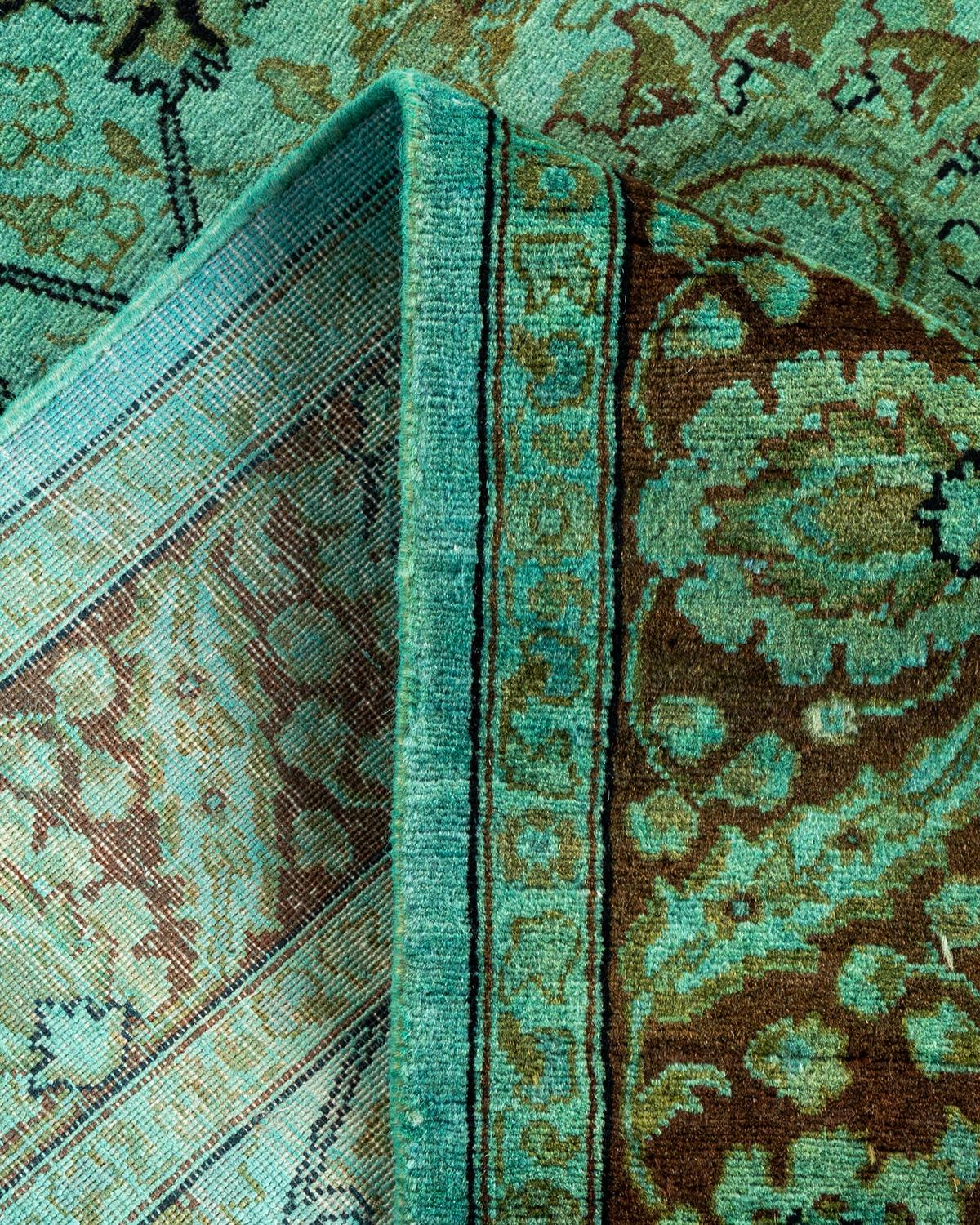 Laine Chemin de table contemporain en laine surteinte nouée à la main, bleu en vente