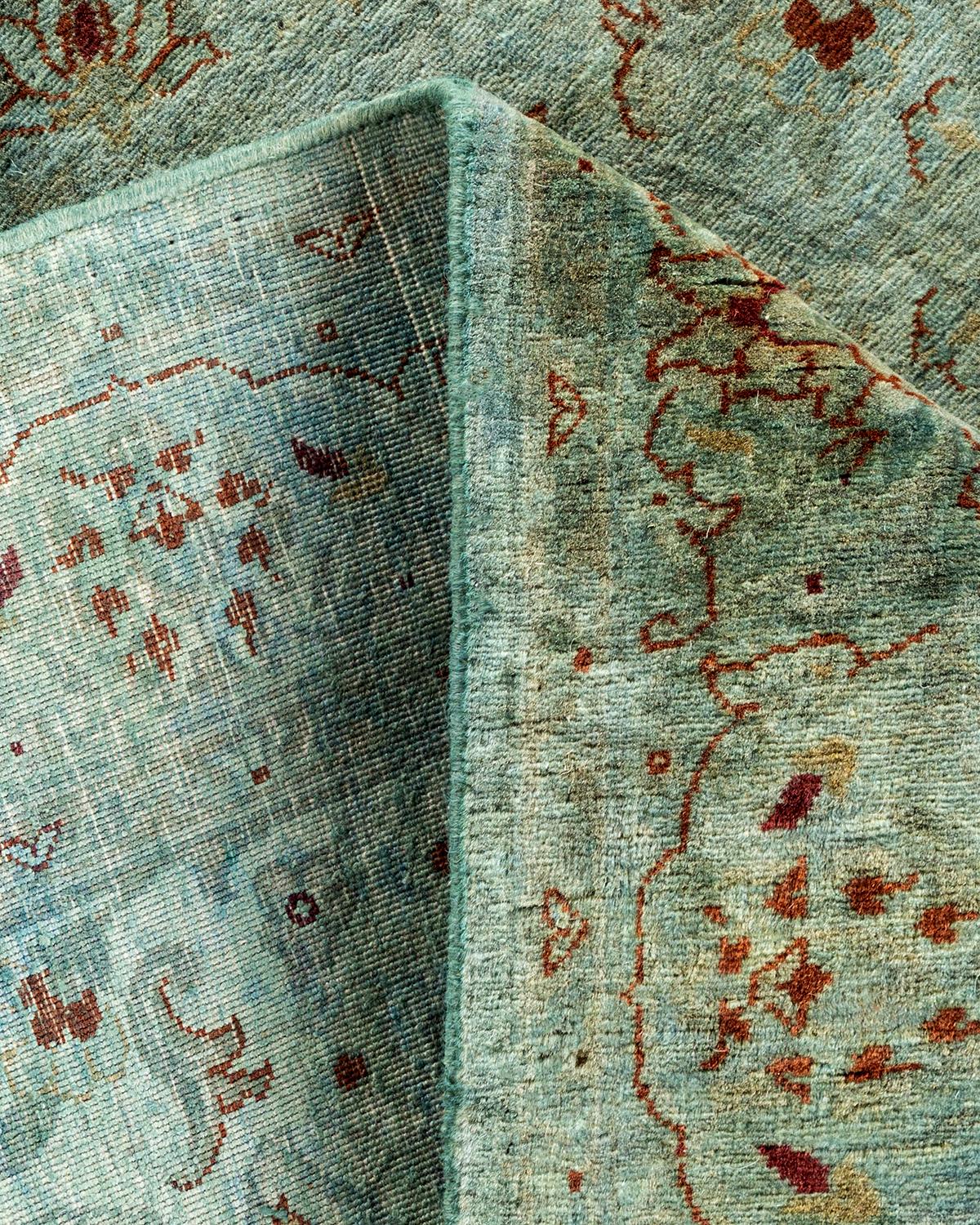 Contemporary Overdyed Hand Knotted Wool Blue Runner For Sale 2