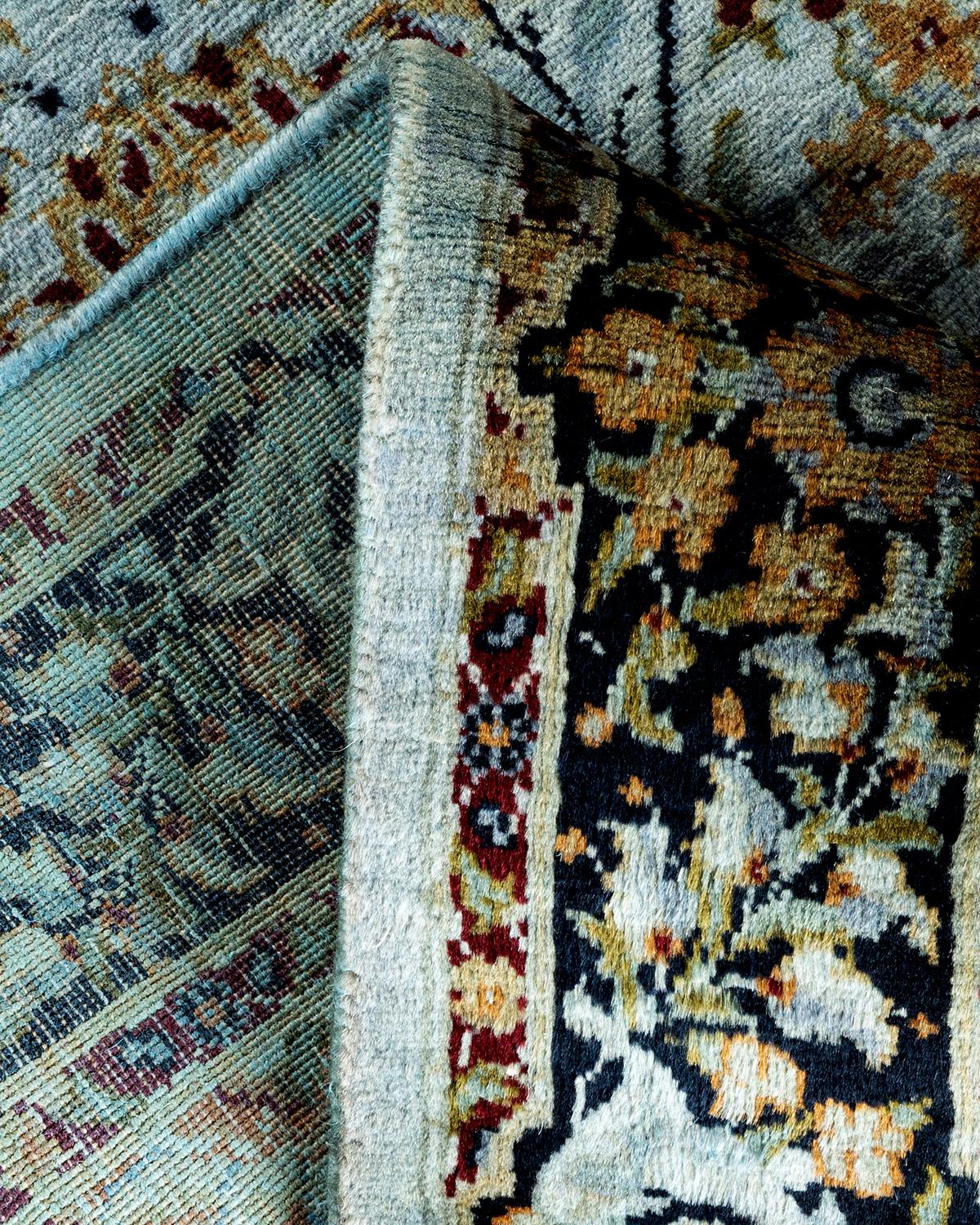 Laine Chemin de table contemporain en laine surteinte nouée à la main, bleu en vente