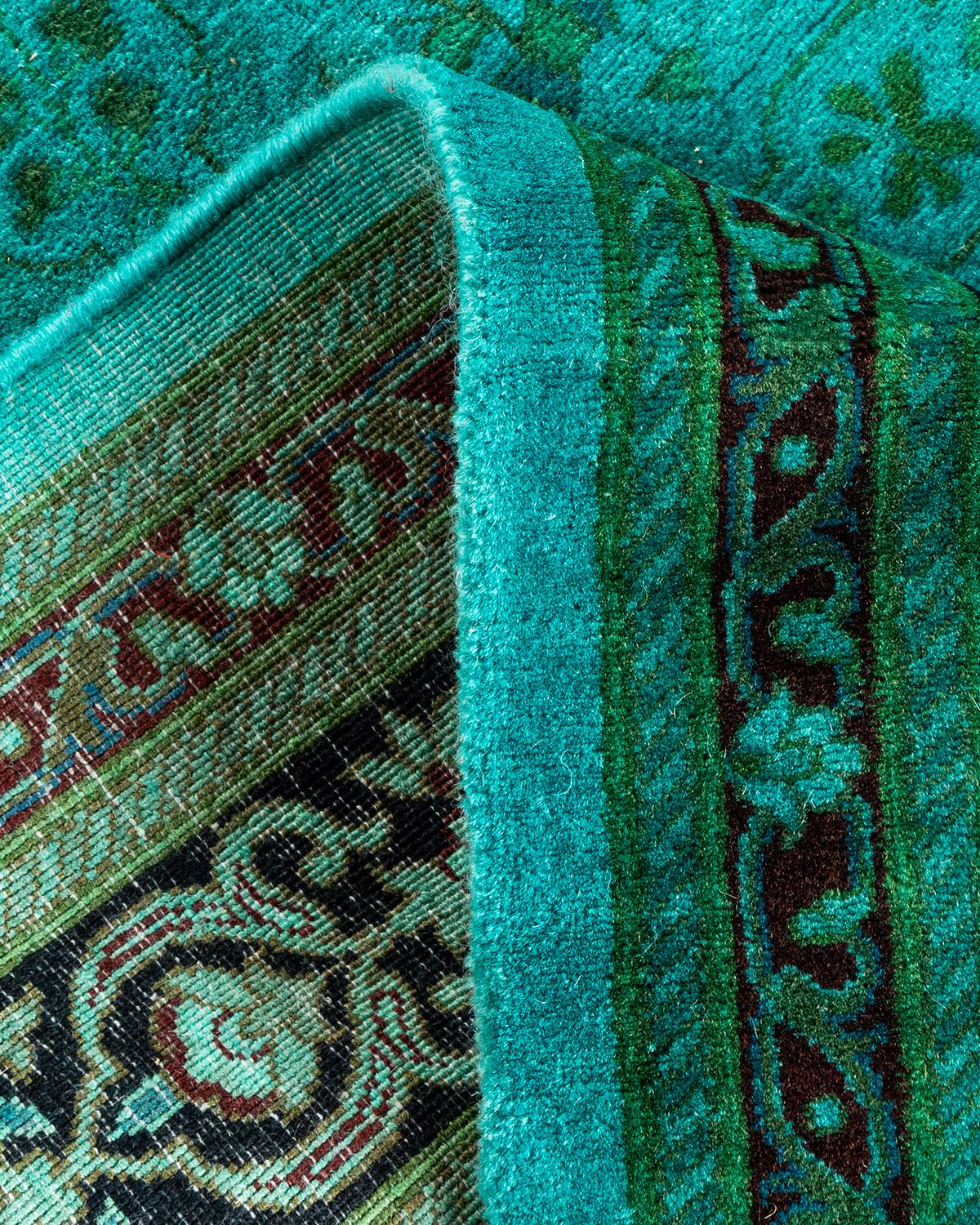 Laine Chemin de table contemporain en laine surteinte nouée à la main, bleu en vente