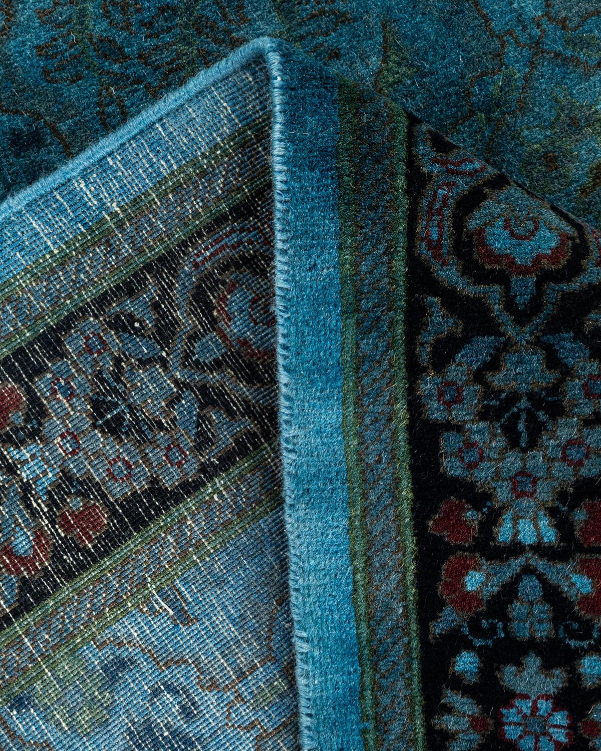 Contemporary Overdyed Hand Knotted Wool Blue Runner (Wolle) im Angebot