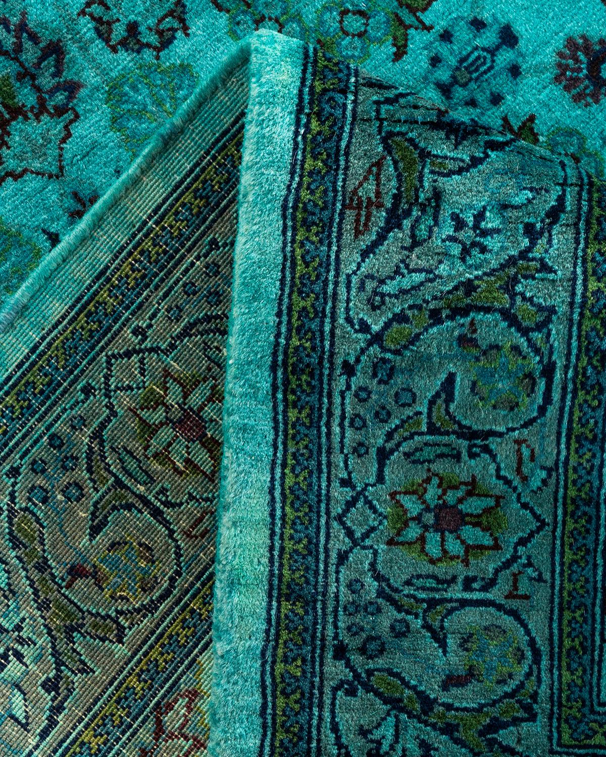Laine Chemin de table contemporain en laine surteinte nouée à la main, bleu en vente