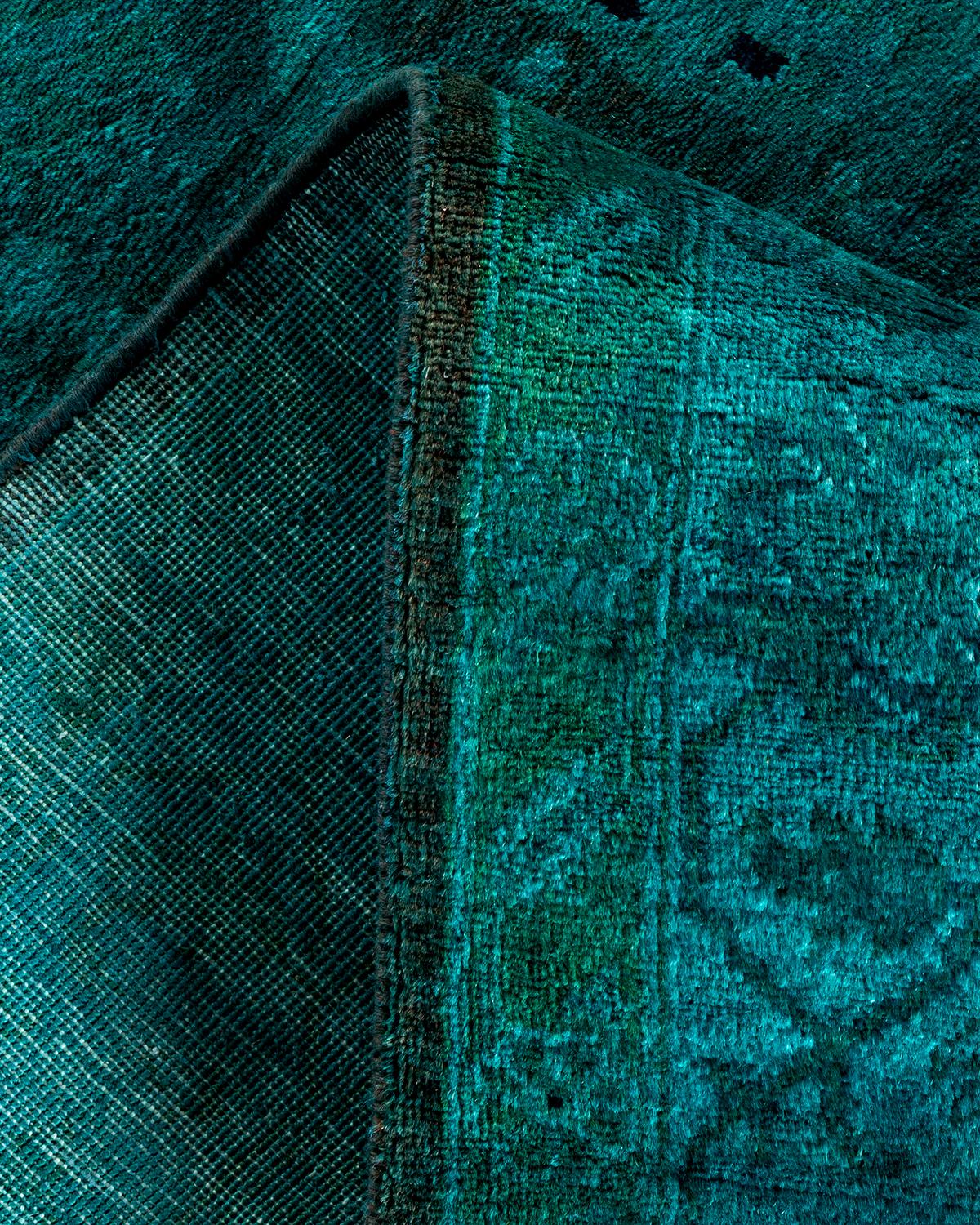 Contemporary Overdyed Hand Knotted Wool Blue Runner (Wolle) im Angebot