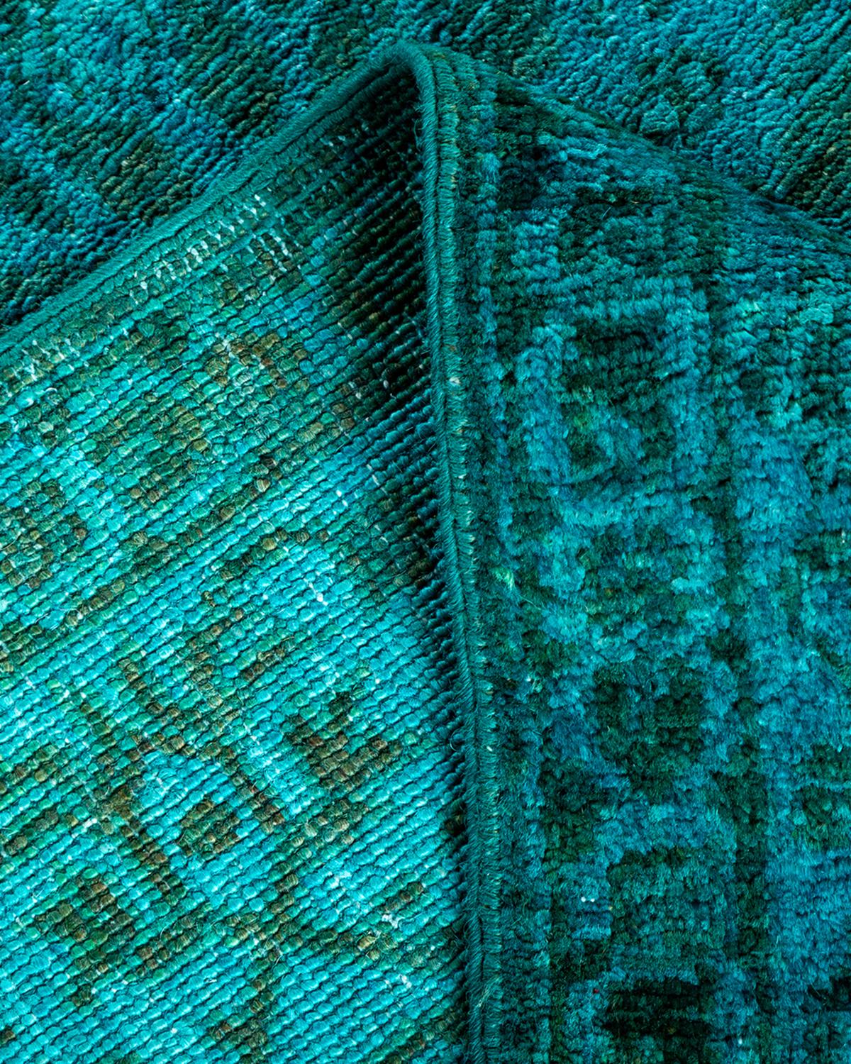 Laine Chemin de table contemporain en laine surteinte nouée à la main, bleu en vente