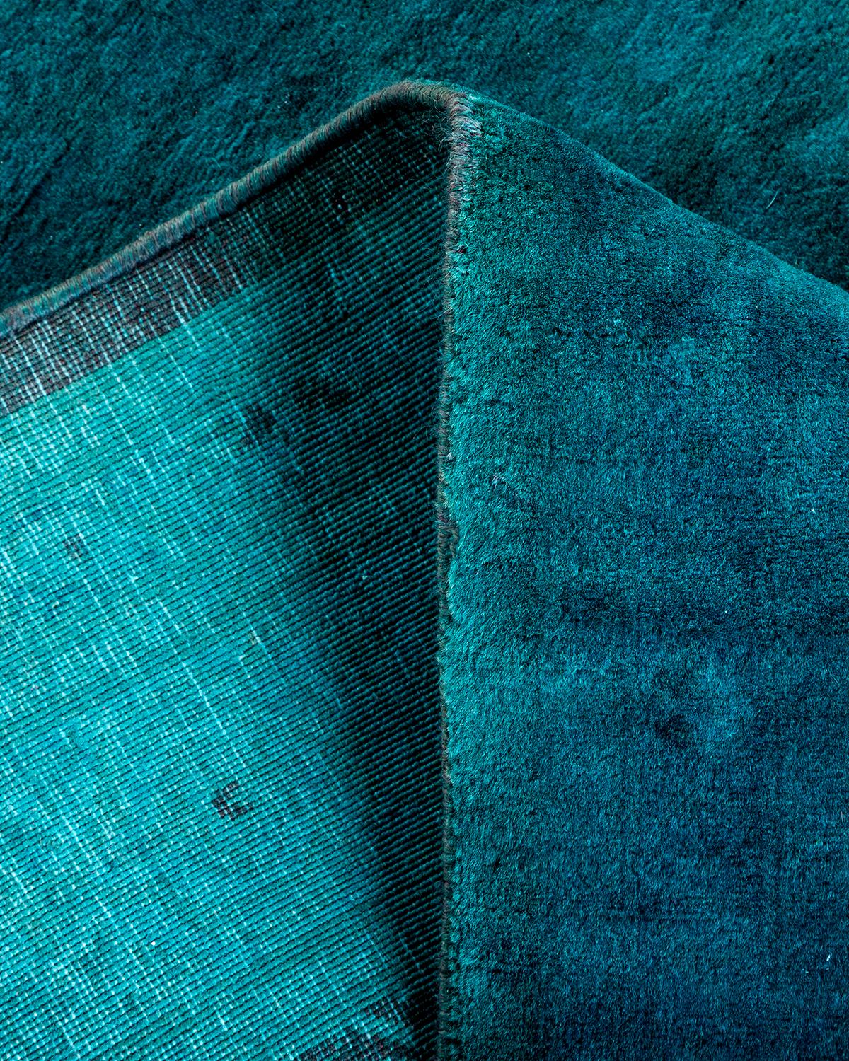 Contemporary Overdyed Hand Knotted Wool Blue Runner (Wolle) im Angebot
