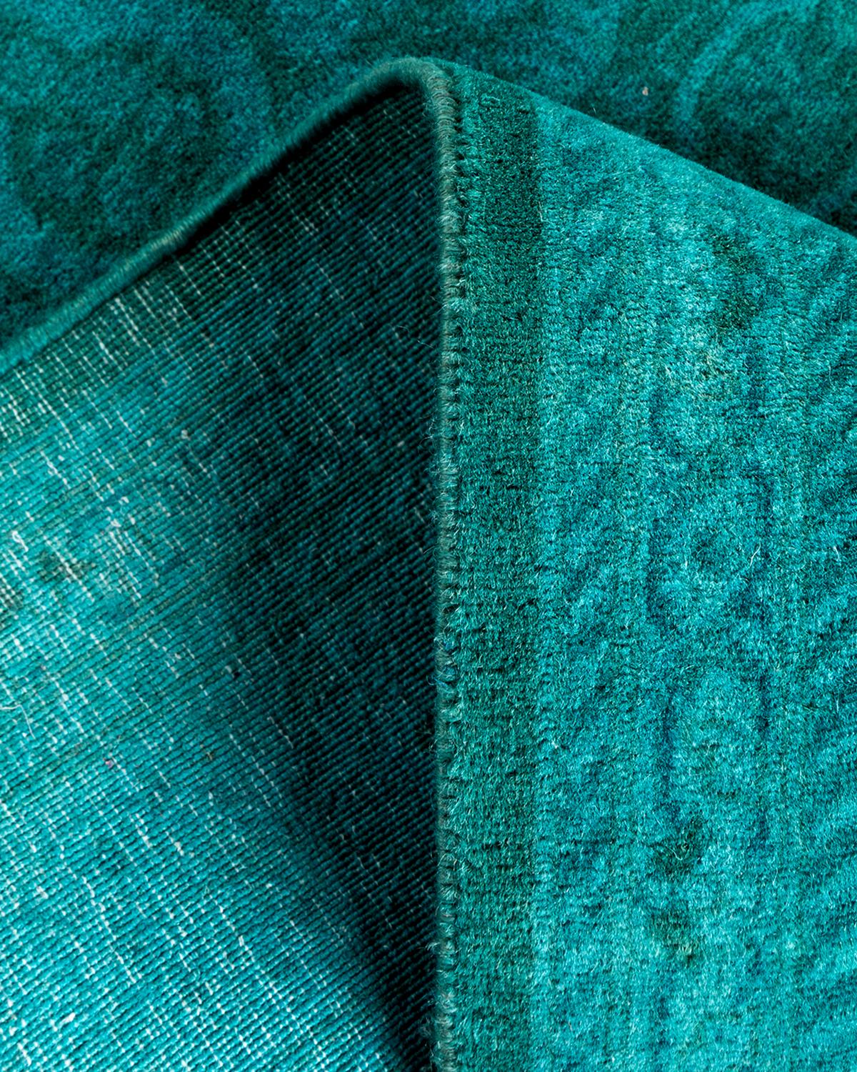 Laine Chemin de table contemporain en laine surteinte nouée à la main, bleu en vente