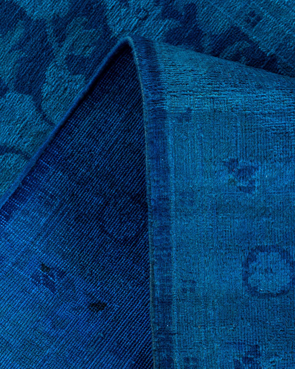 Contemporary Overdyed Hand Knotted Wool Blue Runner (Wolle) im Angebot