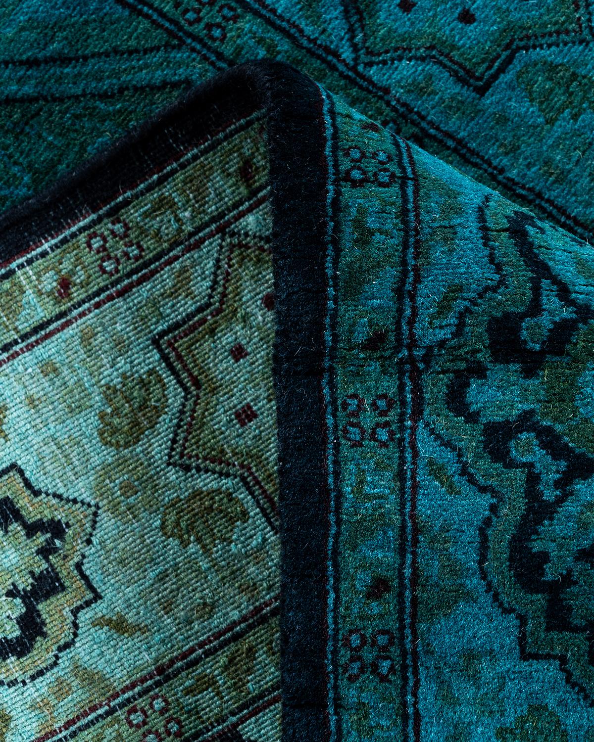 Laine Chemin de table contemporain en laine surteinte nouée à la main, bleu en vente