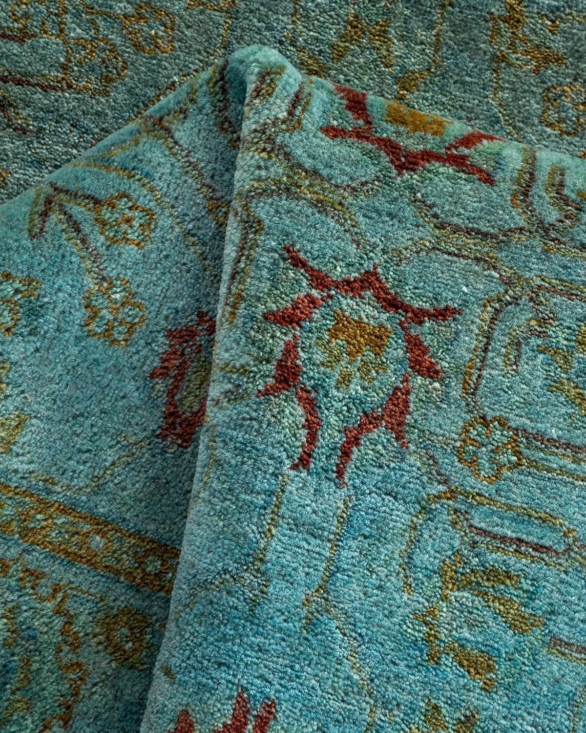Chemin de table contemporain en laine surteinte nouée à la main, bleu en vente 1