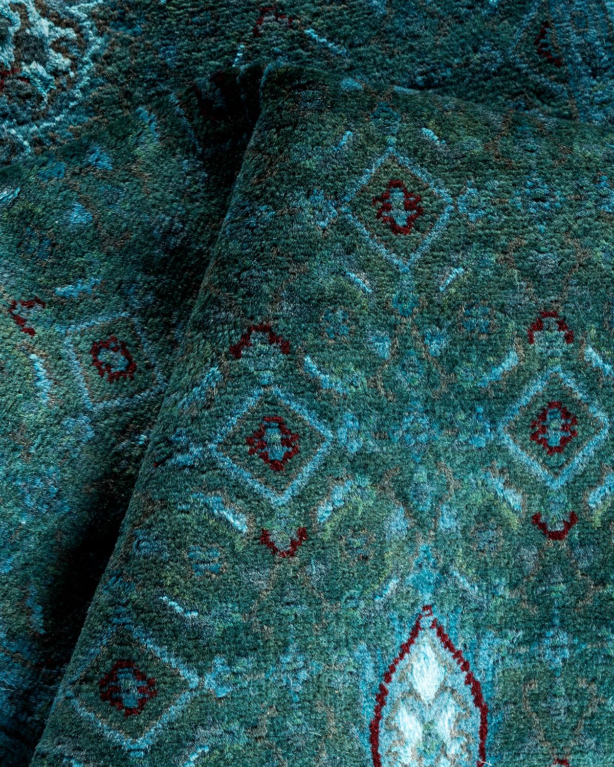 Chemin de table contemporain en laine surteinte nouée à la main, bleu en vente 1
