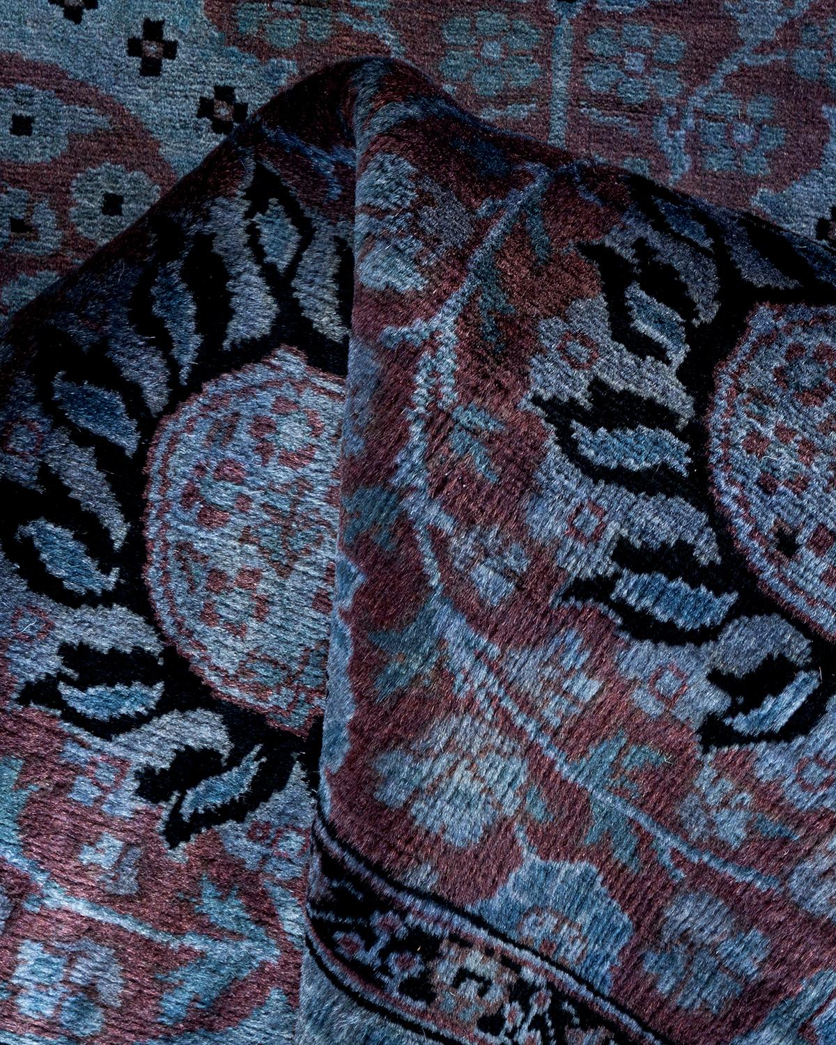 Chemin de table contemporain en laine surteinte nouée à la main, bleu en vente 1