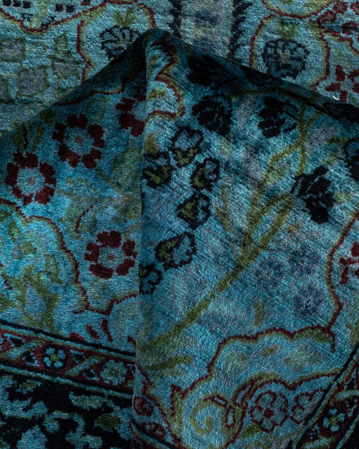 Chemin de table contemporain en laine surteinte nouée à la main, bleu en vente 1