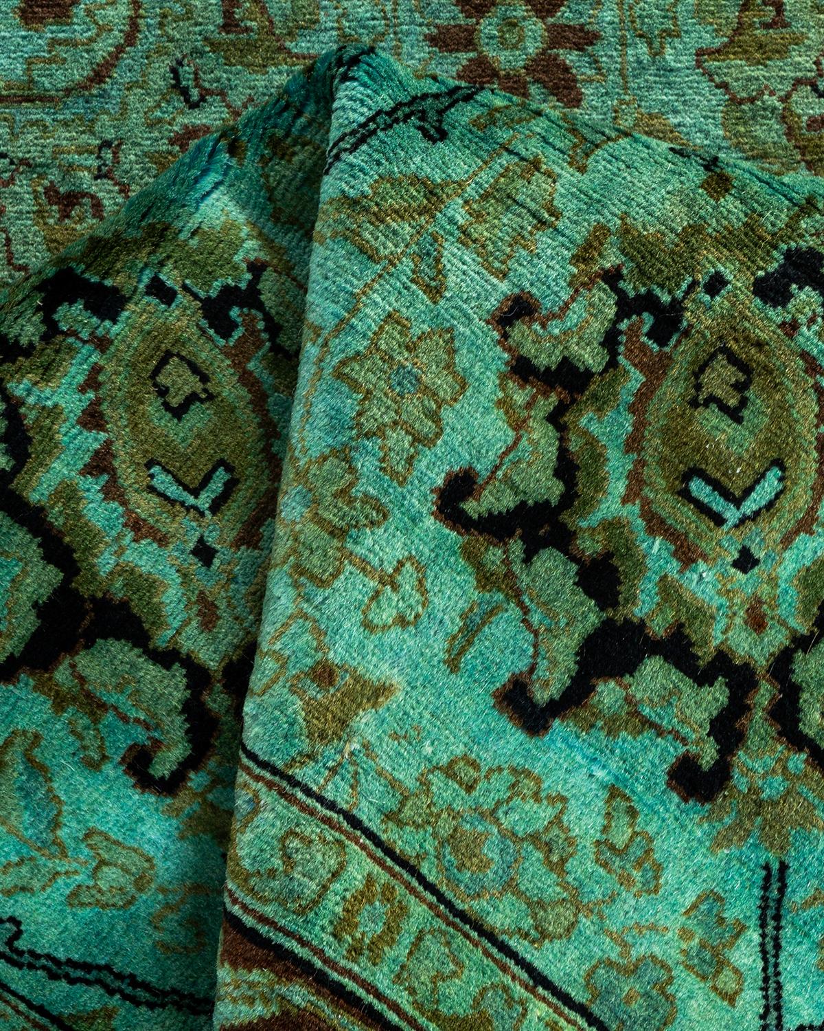 Chemin de table contemporain en laine surteinte nouée à la main, bleu en vente 1