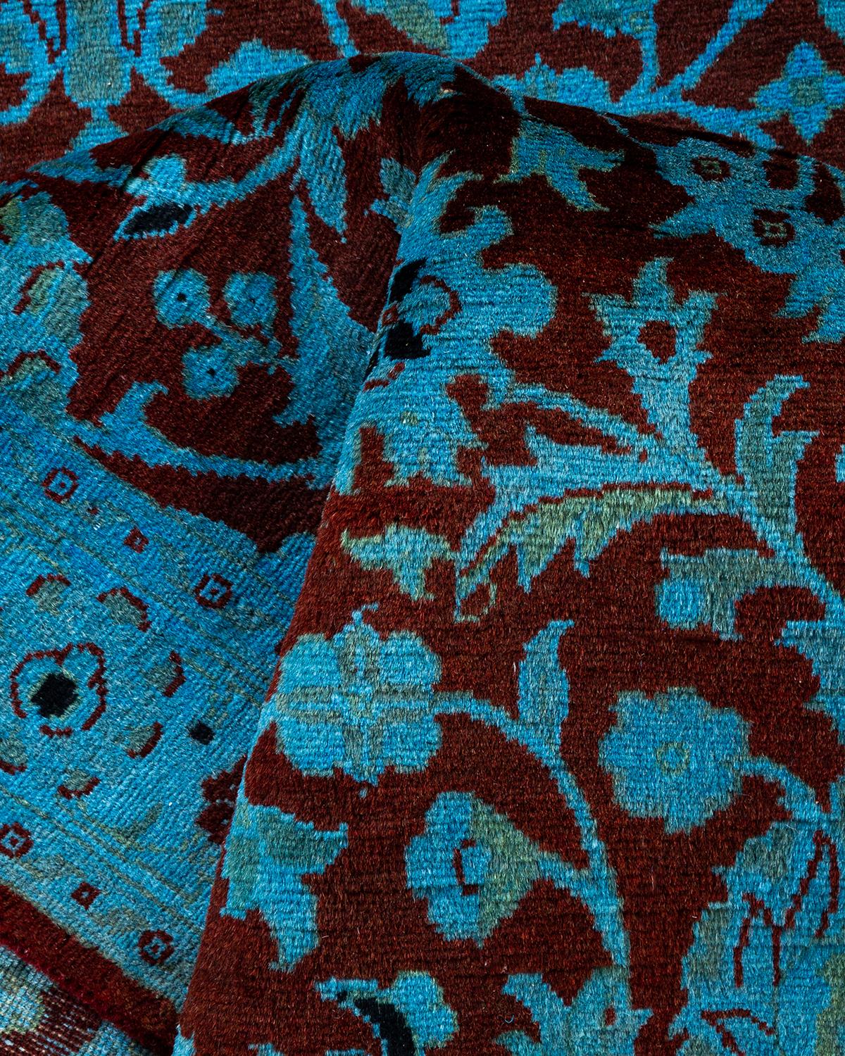Chemin de table contemporain en laine surteinte nouée à la main, bleu en vente 1