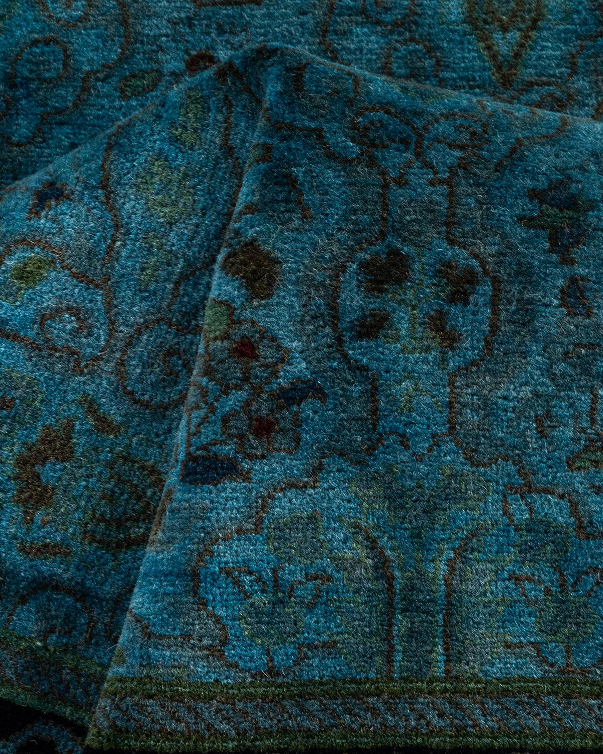 Contemporary Overdyed Hand Knotted Wool Blue Runner im Angebot 1