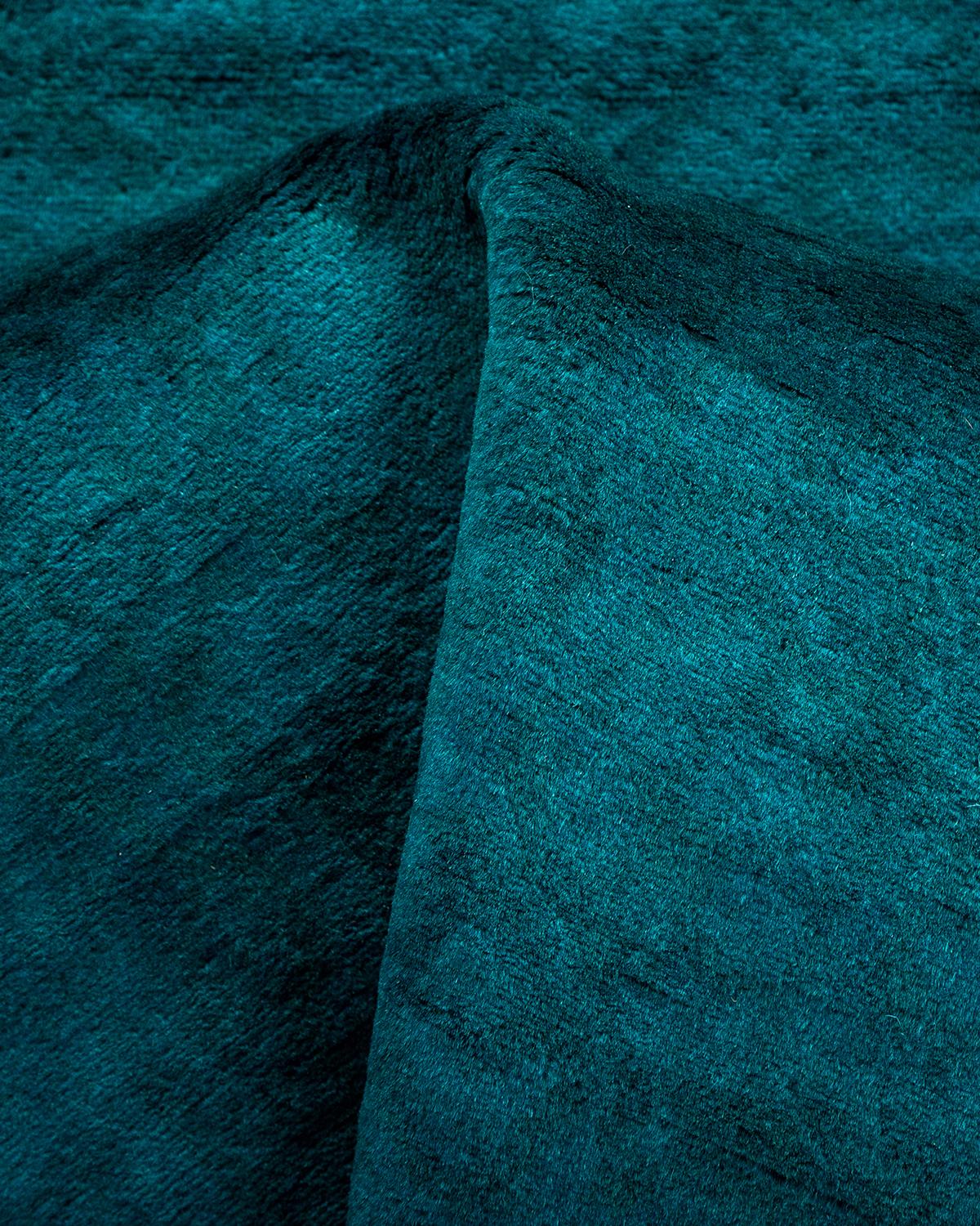 Contemporary Overdyed Hand Knotted Wool Blue Runner im Angebot 1