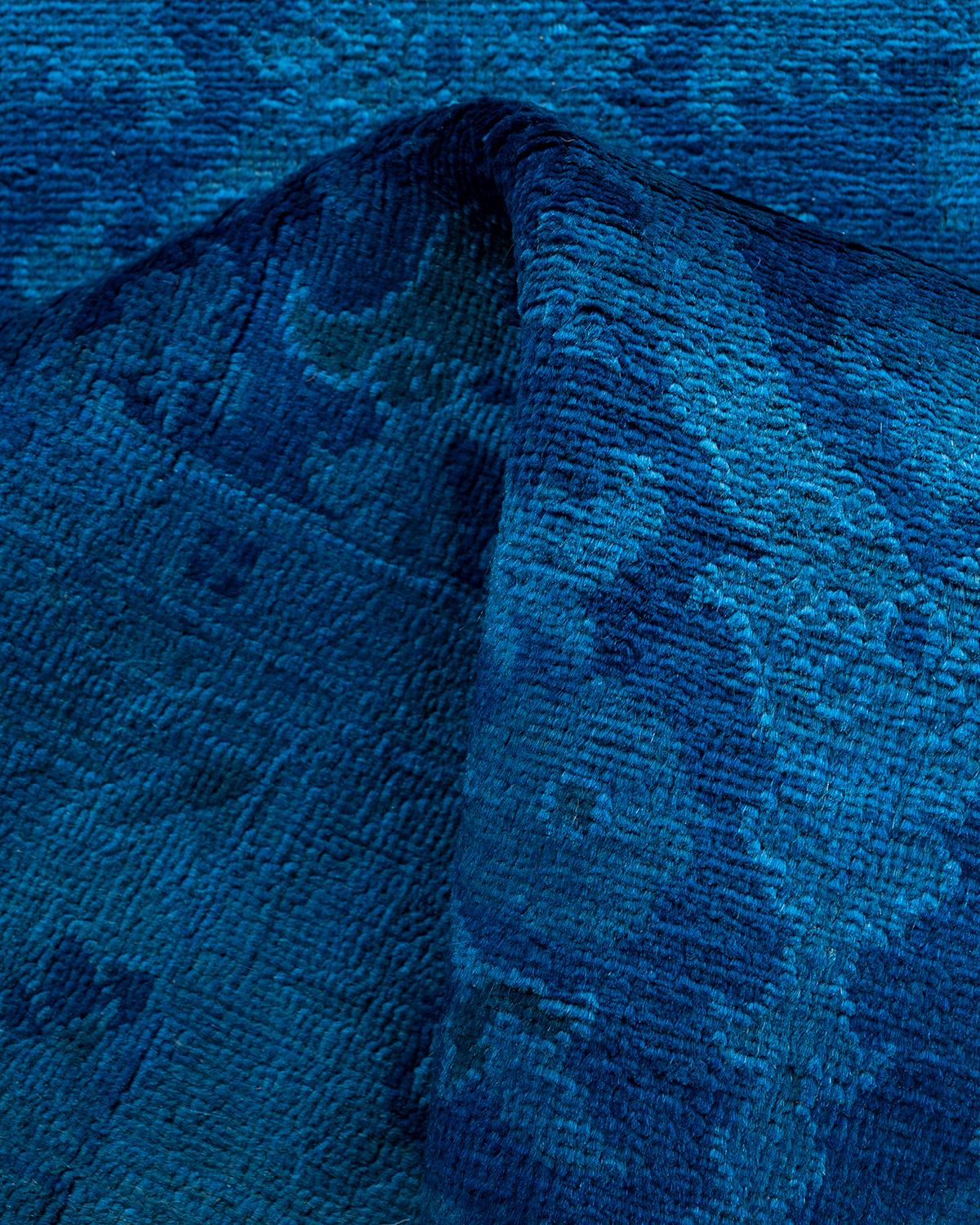 Contemporary Overdyed Hand Knotted Wool Blue Runner im Angebot 1