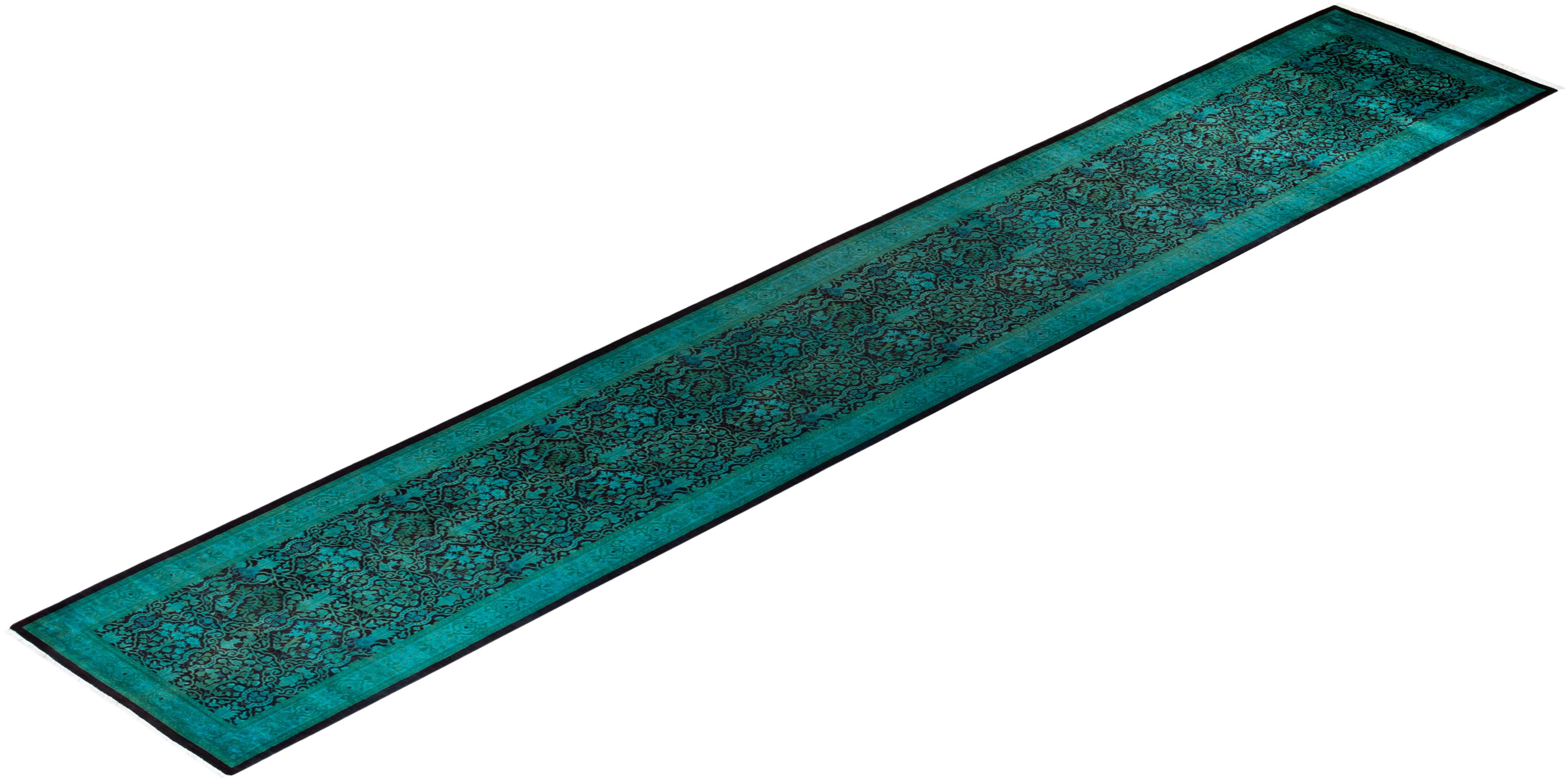 Chemin de table contemporain en laine surteinte nouée à la main, bleu en vente 2