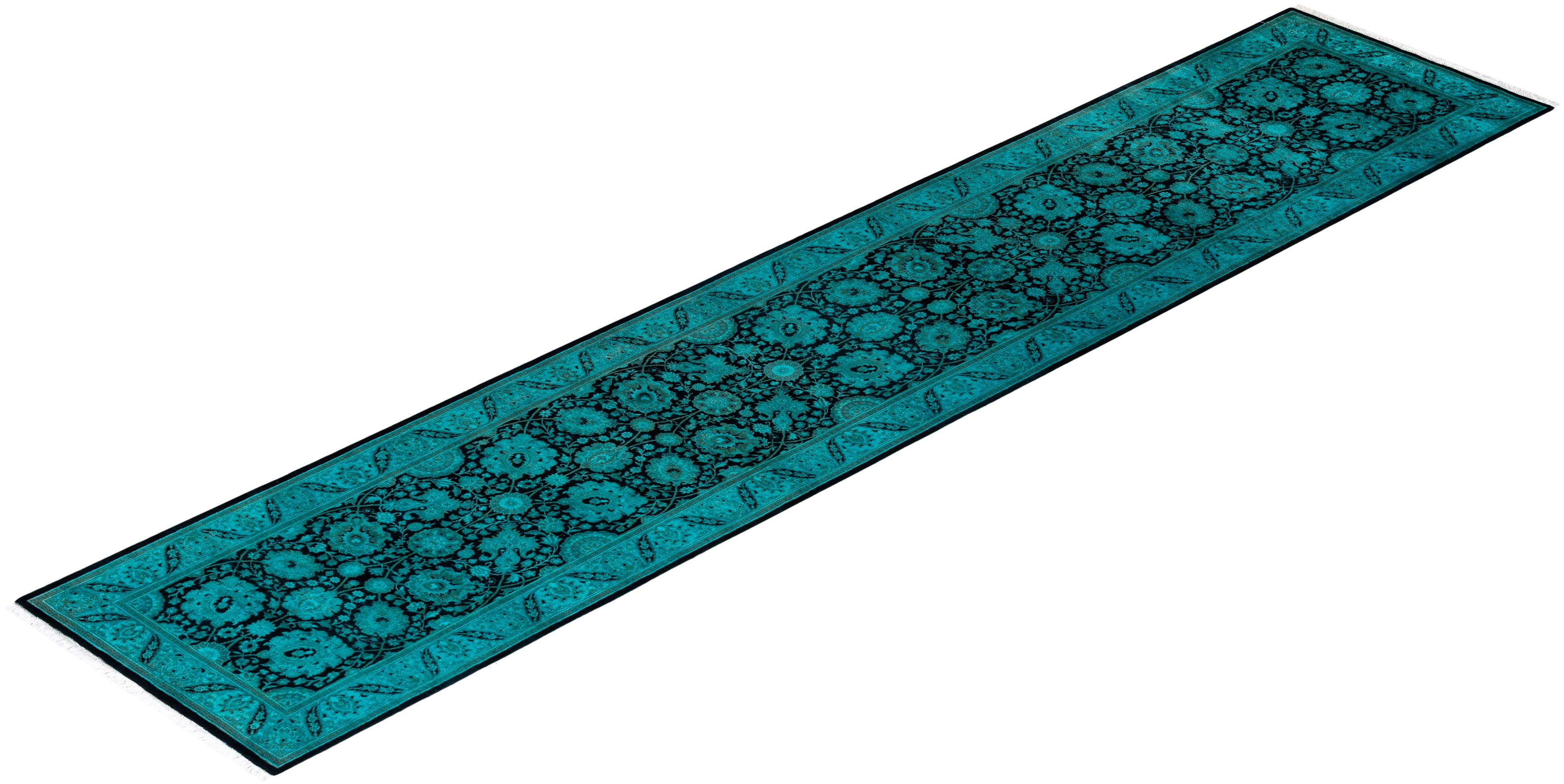 Chemin de table contemporain en laine surteinte nouée à la main, bleu en vente 2