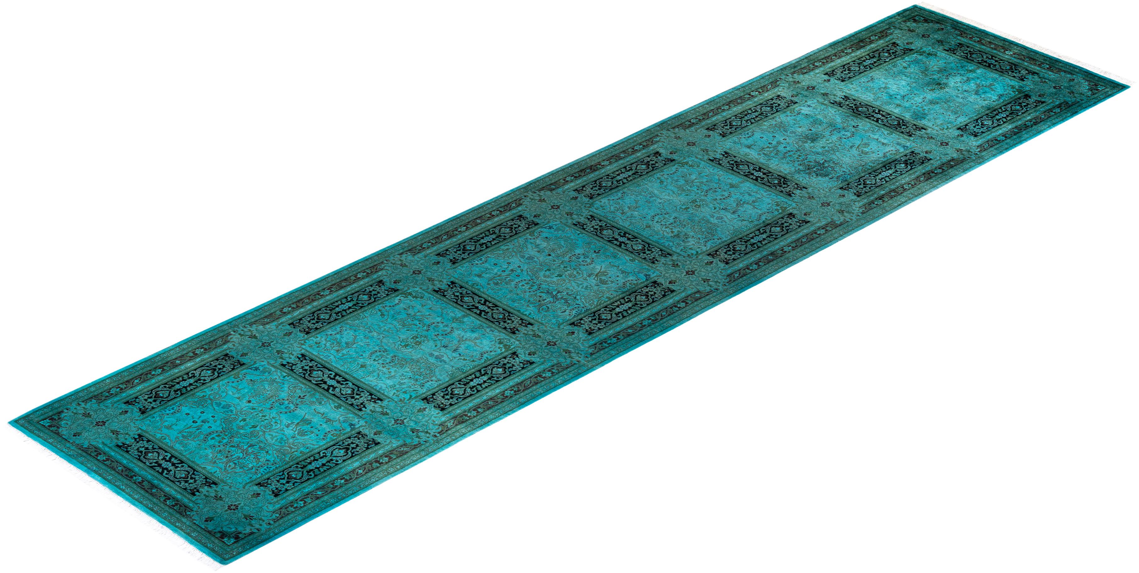 Chemin de table contemporain en laine surteinte nouée à la main, bleu en vente 2