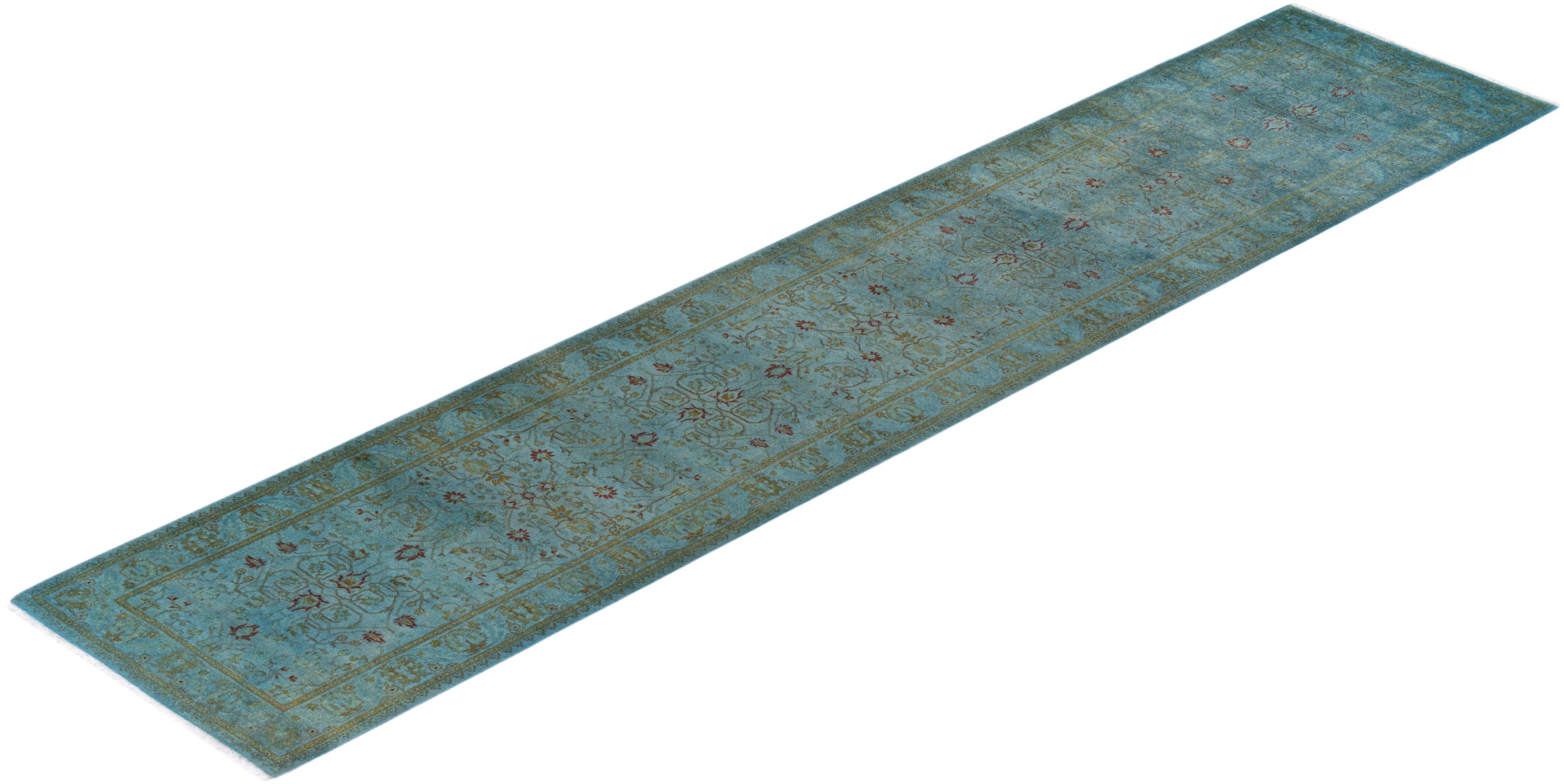 Chemin de table contemporain en laine surteinte nouée à la main, bleu en vente 2