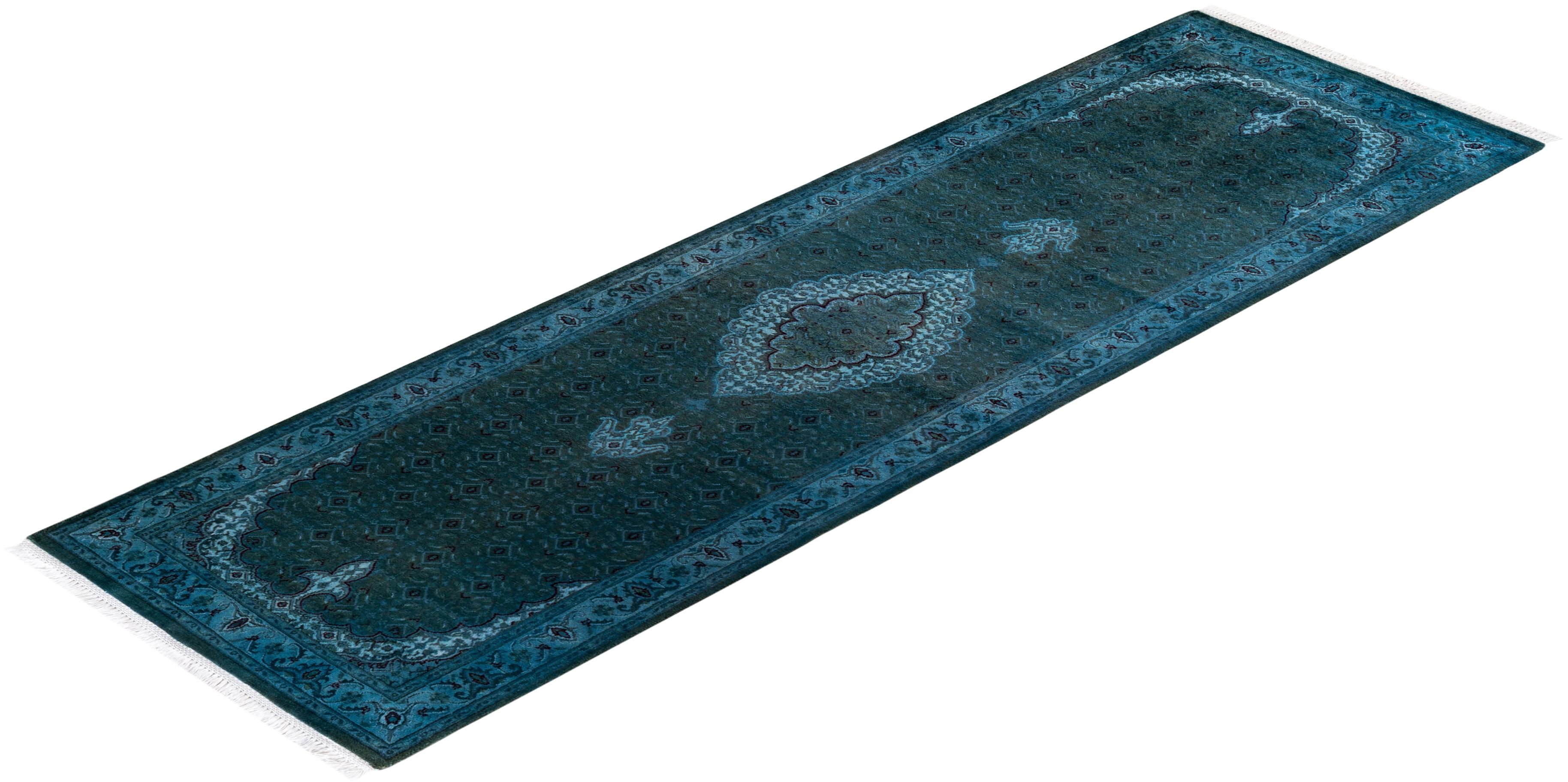 Chemin de table contemporain en laine surteinte nouée à la main, bleu en vente 2