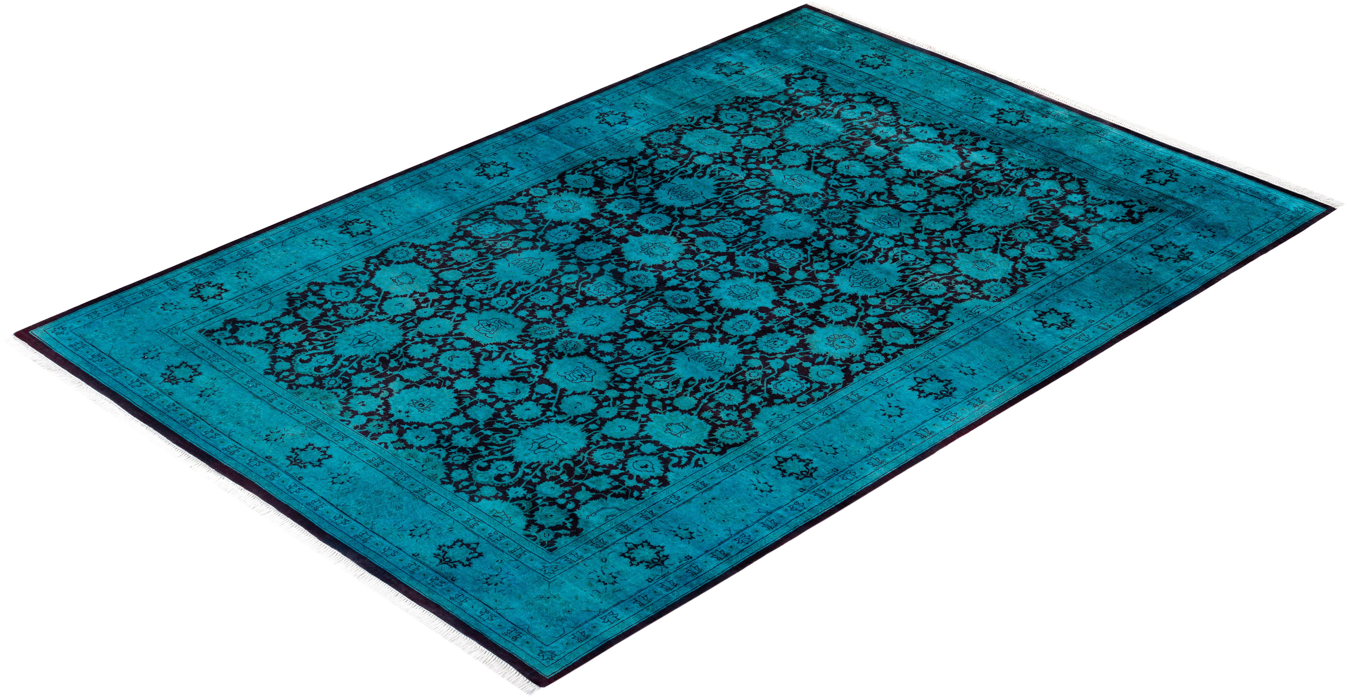 Chemin de table contemporain en laine surteinte nouée à la main, bleu en vente 2