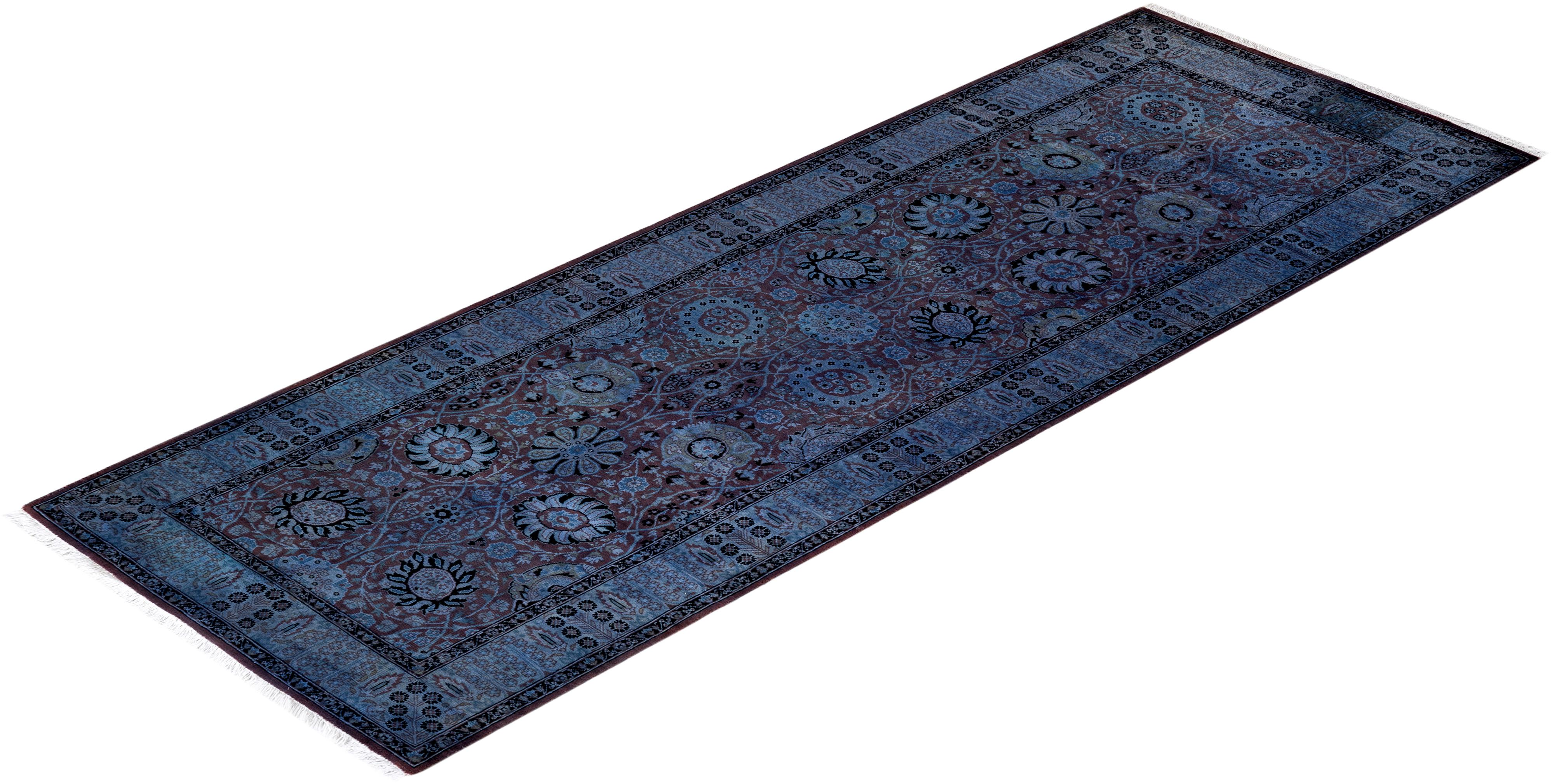 Chemin de table contemporain en laine surteinte nouée à la main, bleu en vente 2