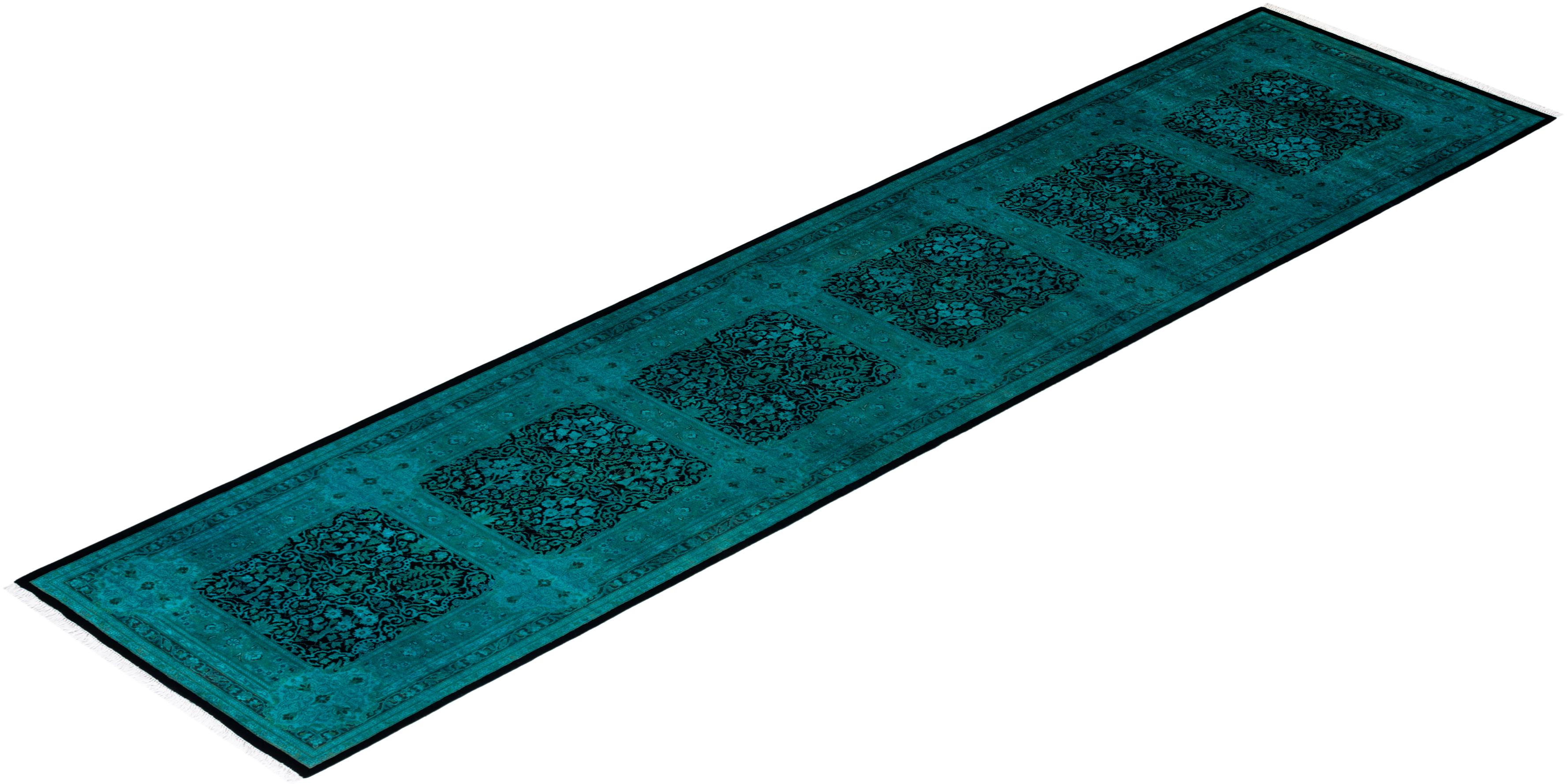 Chemin de table contemporain en laine surteinte nouée à la main, bleu en vente 2