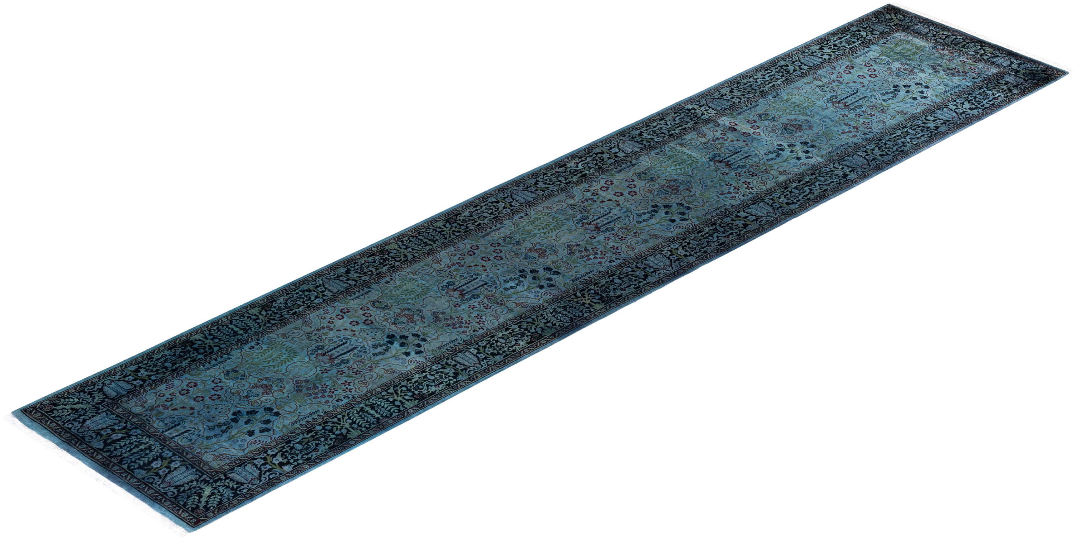 Chemin de table contemporain en laine surteinte nouée à la main, bleu en vente 2