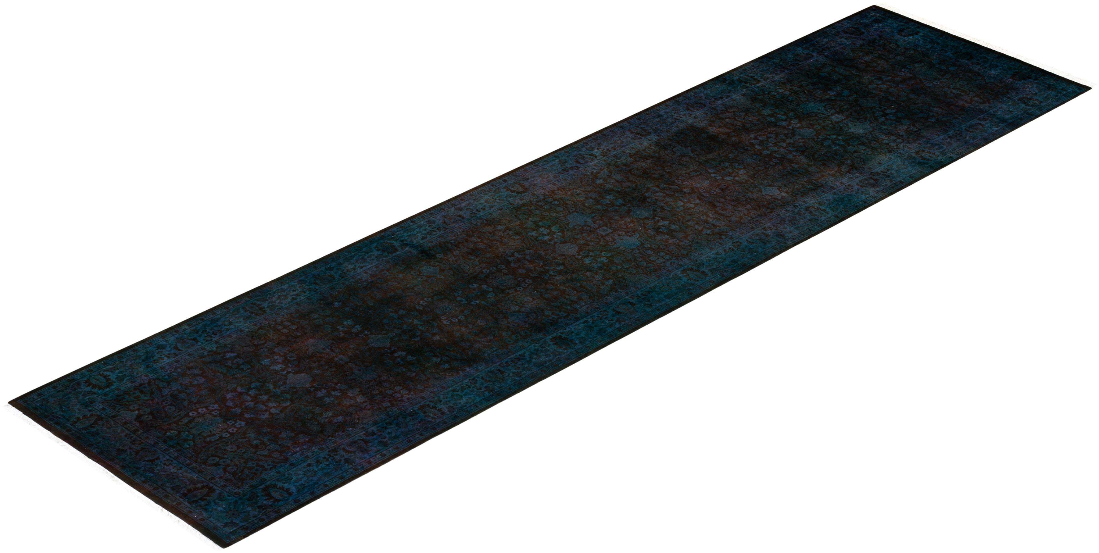 Chemin de table contemporain en laine surteinte nouée à la main, bleu en vente 2
