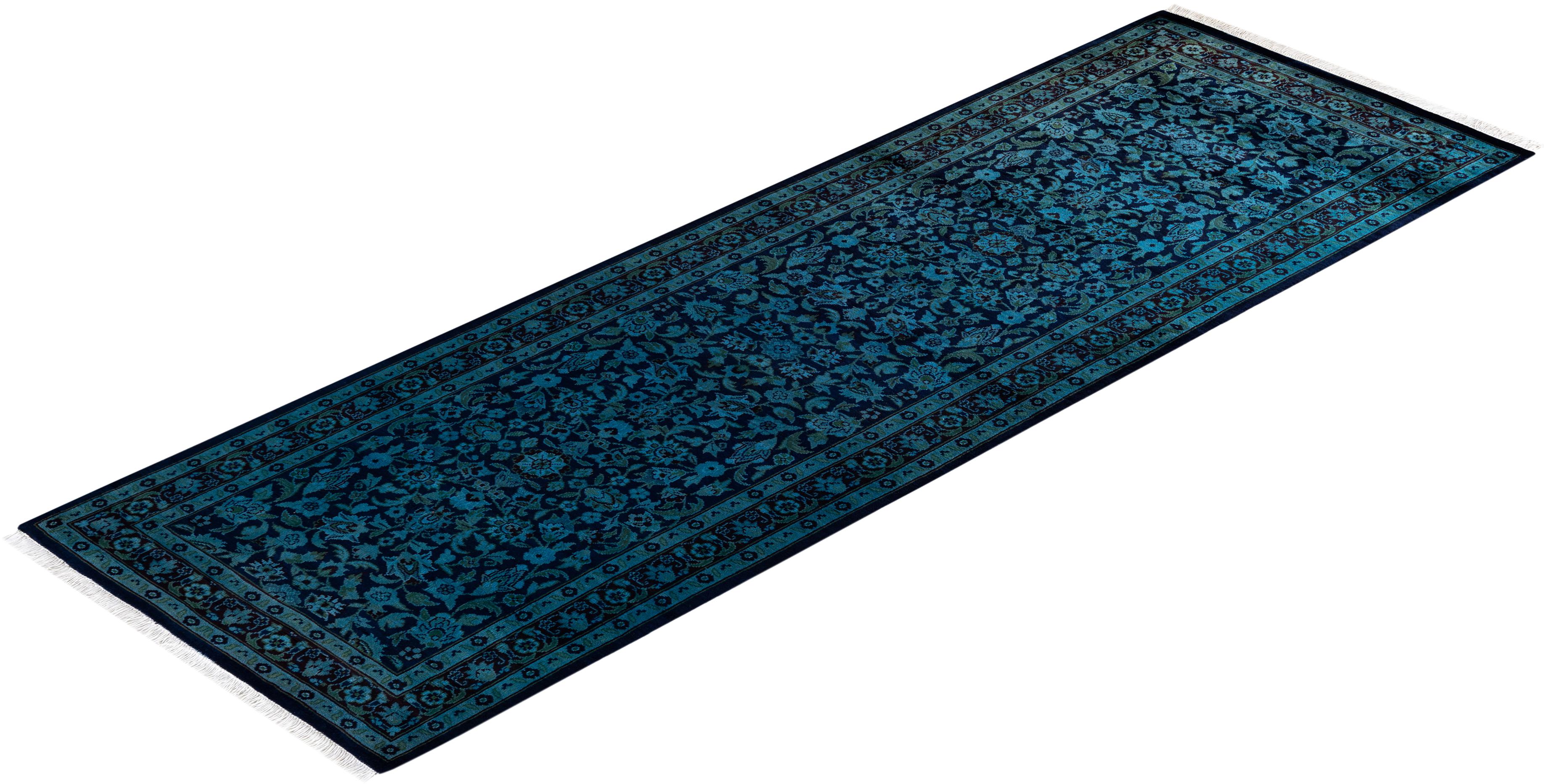 Chemin de table contemporain en laine surteinte nouée à la main, bleu en vente 2