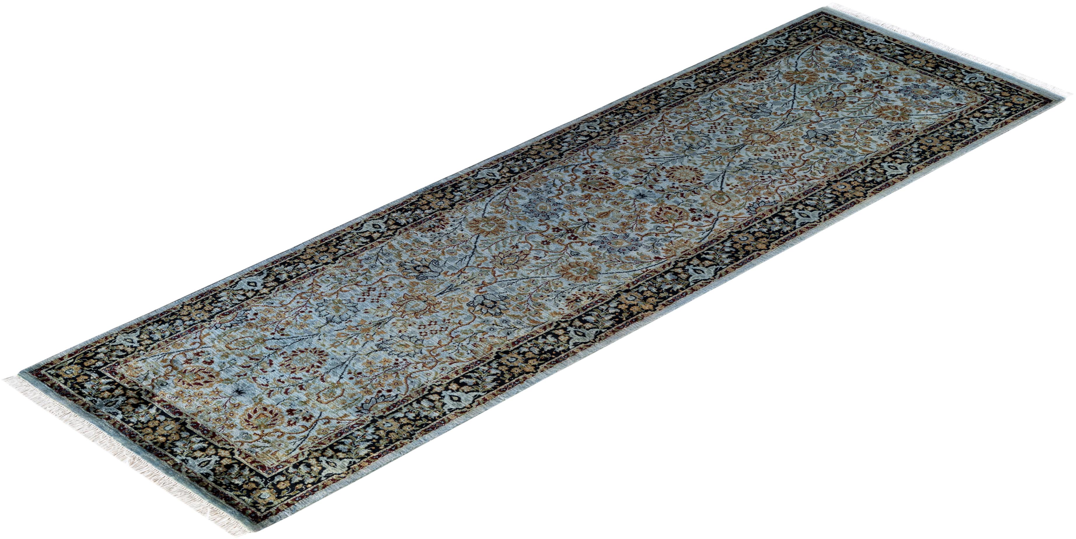 Chemin de table contemporain en laine surteinte nouée à la main, bleu en vente 2