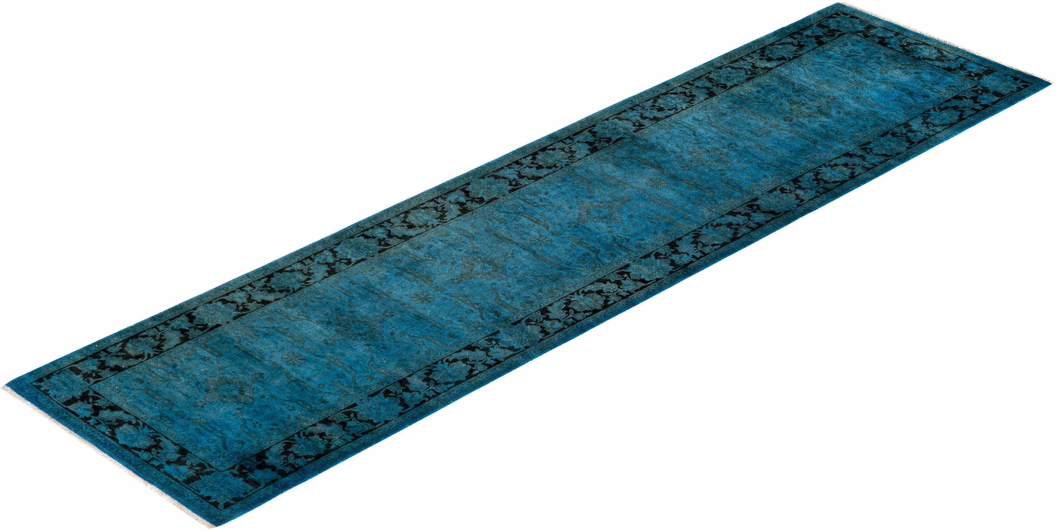 Chemin de table contemporain en laine surteinte nouée à la main, bleu en vente 2
