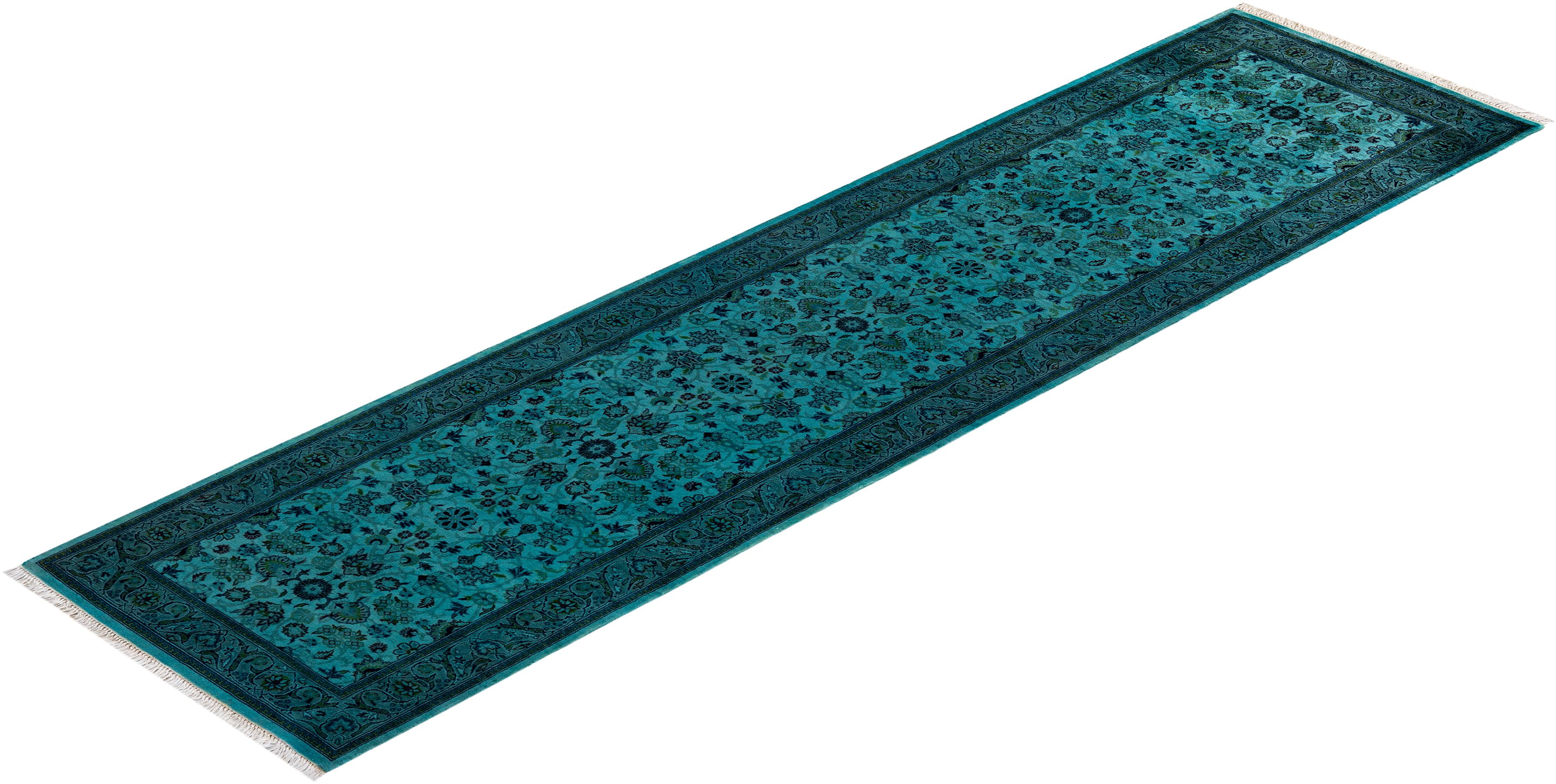 Chemin de table contemporain en laine surteinte nouée à la main, bleu en vente 2