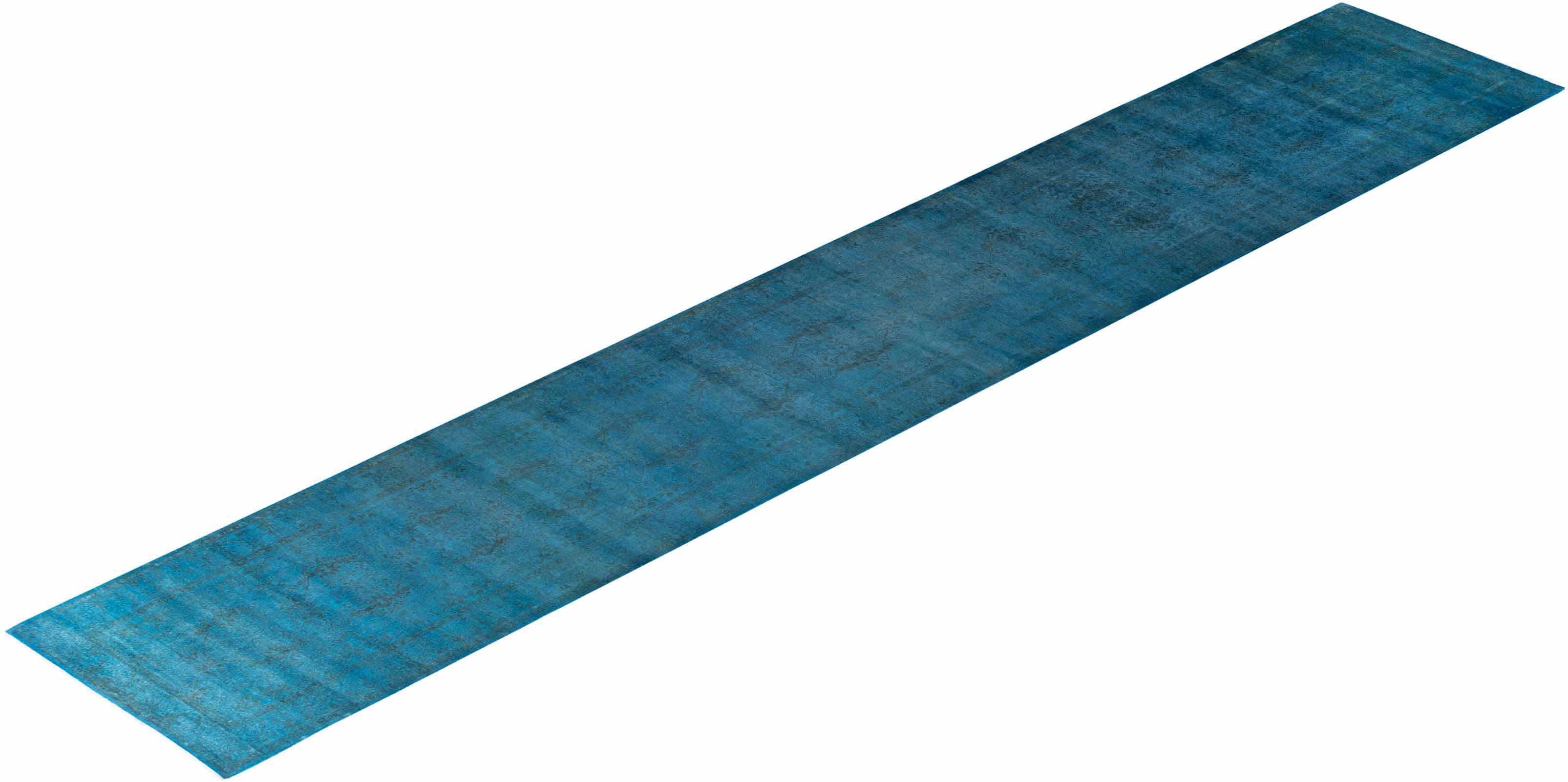 Runner contemporaneo in lana blu sovratinto e annodato a mano in vendita 2