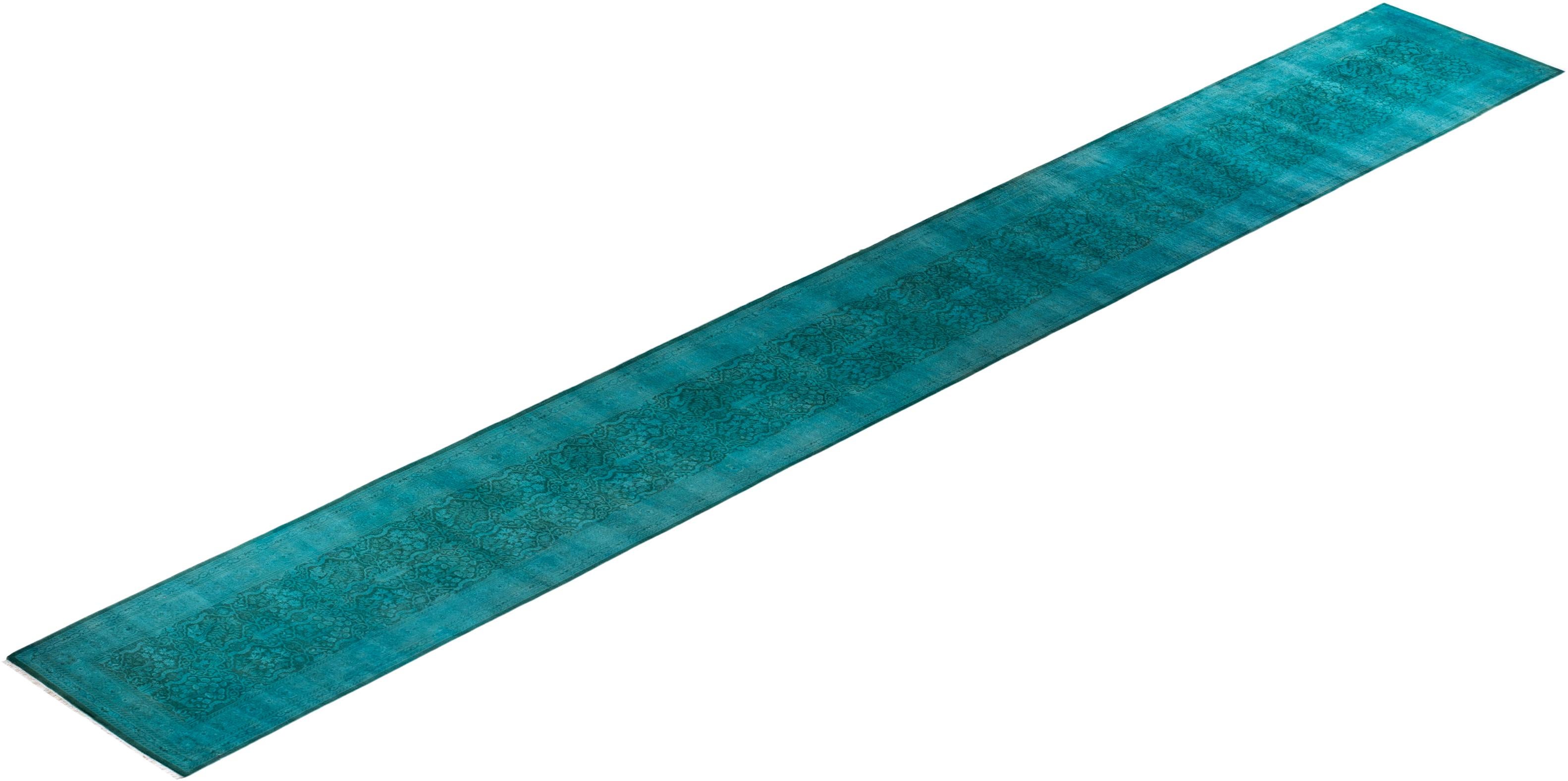 Chemin de table contemporain en laine surteinte nouée à la main, bleu en vente 2