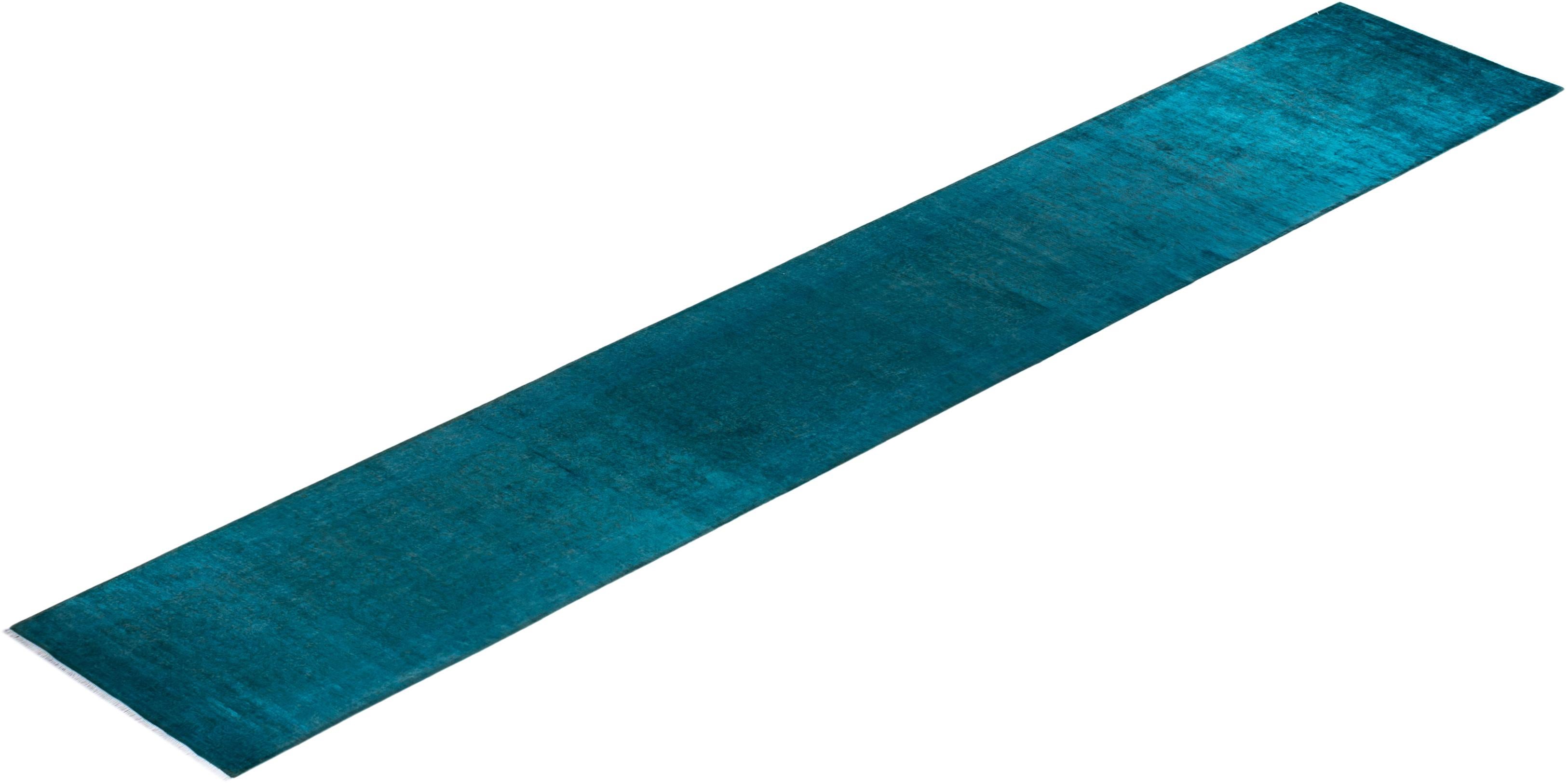 Chemin de table contemporain en laine surteinte nouée à la main, bleu en vente 2
