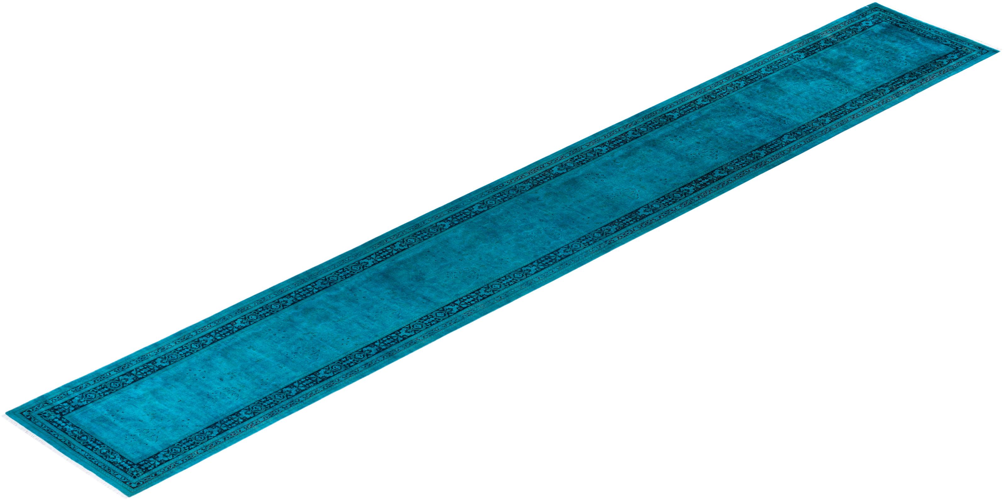 Chemin de table contemporain en laine surteinte nouée à la main, bleu en vente 2