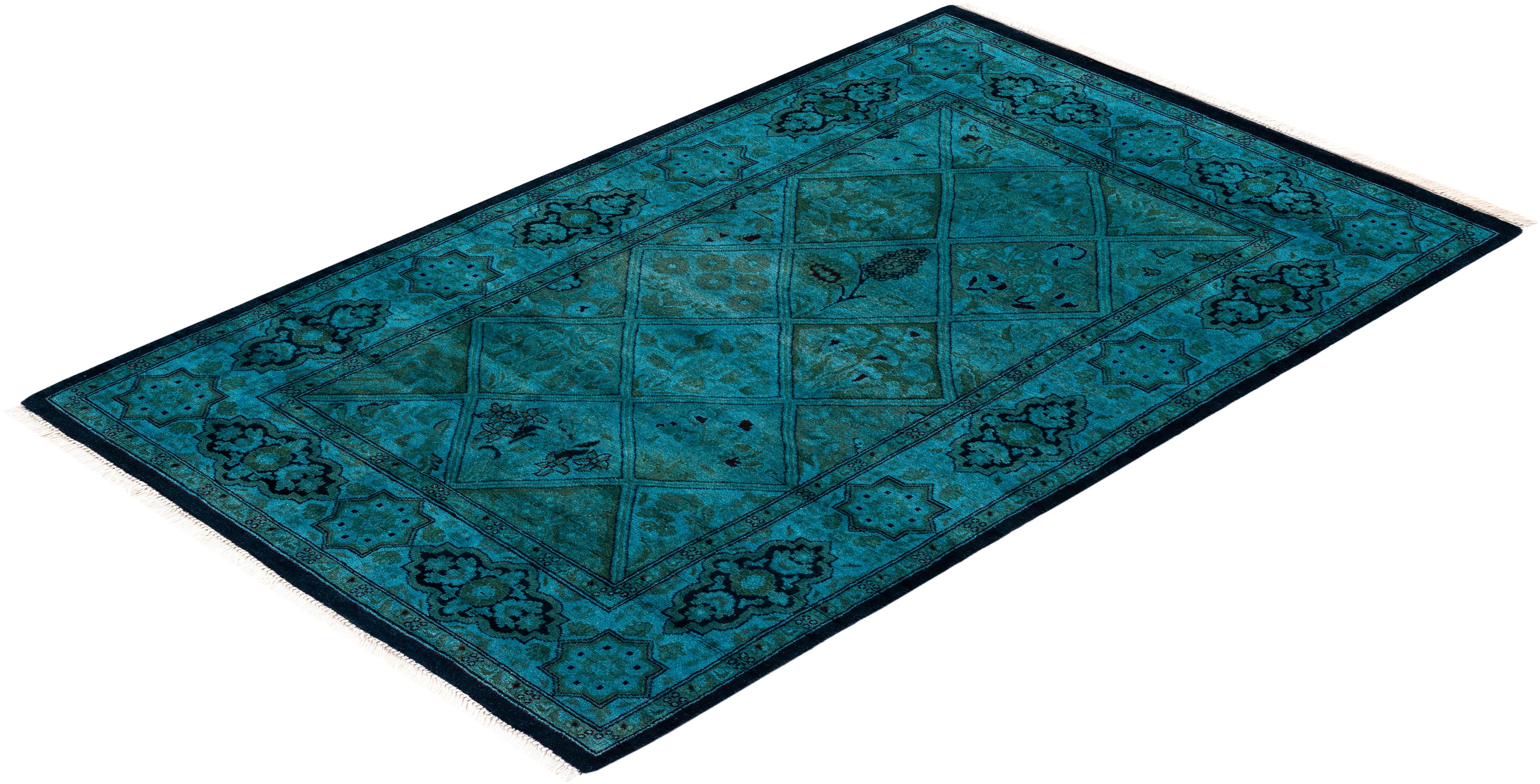 Chemin de table contemporain en laine surteinte nouée à la main, bleu en vente 2