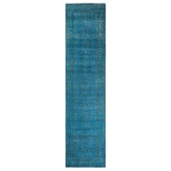 Chemin de table contemporain en laine surteinte nouée à la main, bleu