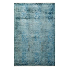 Chemin de table contemporain en laine surteinte nouée à la main, bleu