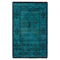 Chemin de table contemporain en laine surteinte nouée à la main, bleu