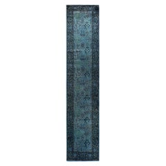 Chemin de table contemporain en laine surteinte nouée à la main, bleu