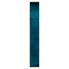 Contemporary Overdyed Hand Knotted Wool Blue Runner