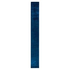 Chemin de table contemporain en laine surteinte nouée à la main, bleu